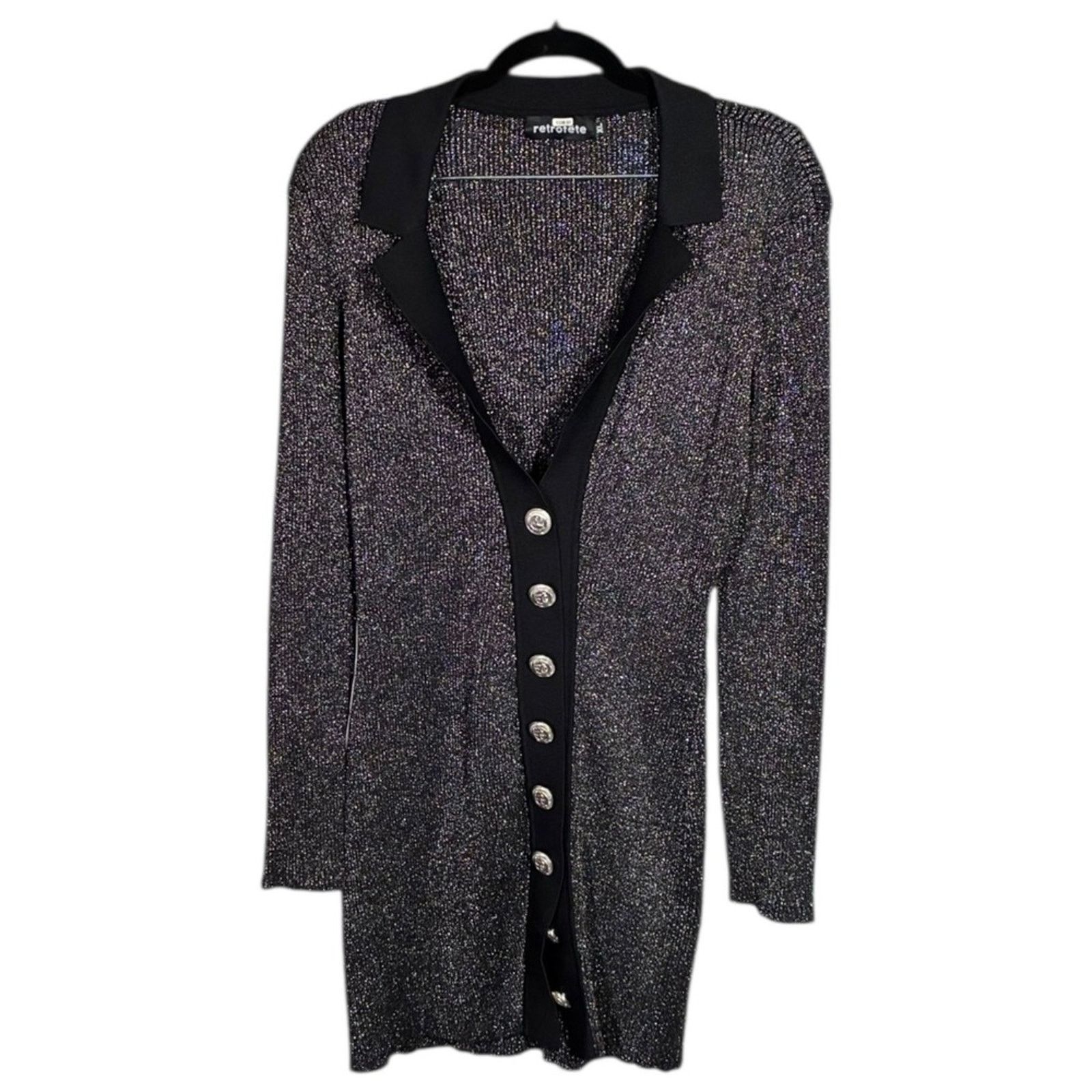 Retrofete Retrofête Revolve XL Sparkle Blazer Dress Black Silver EUC Size XL / US 12-14 / IT 48-50 - 2 Thumbnail