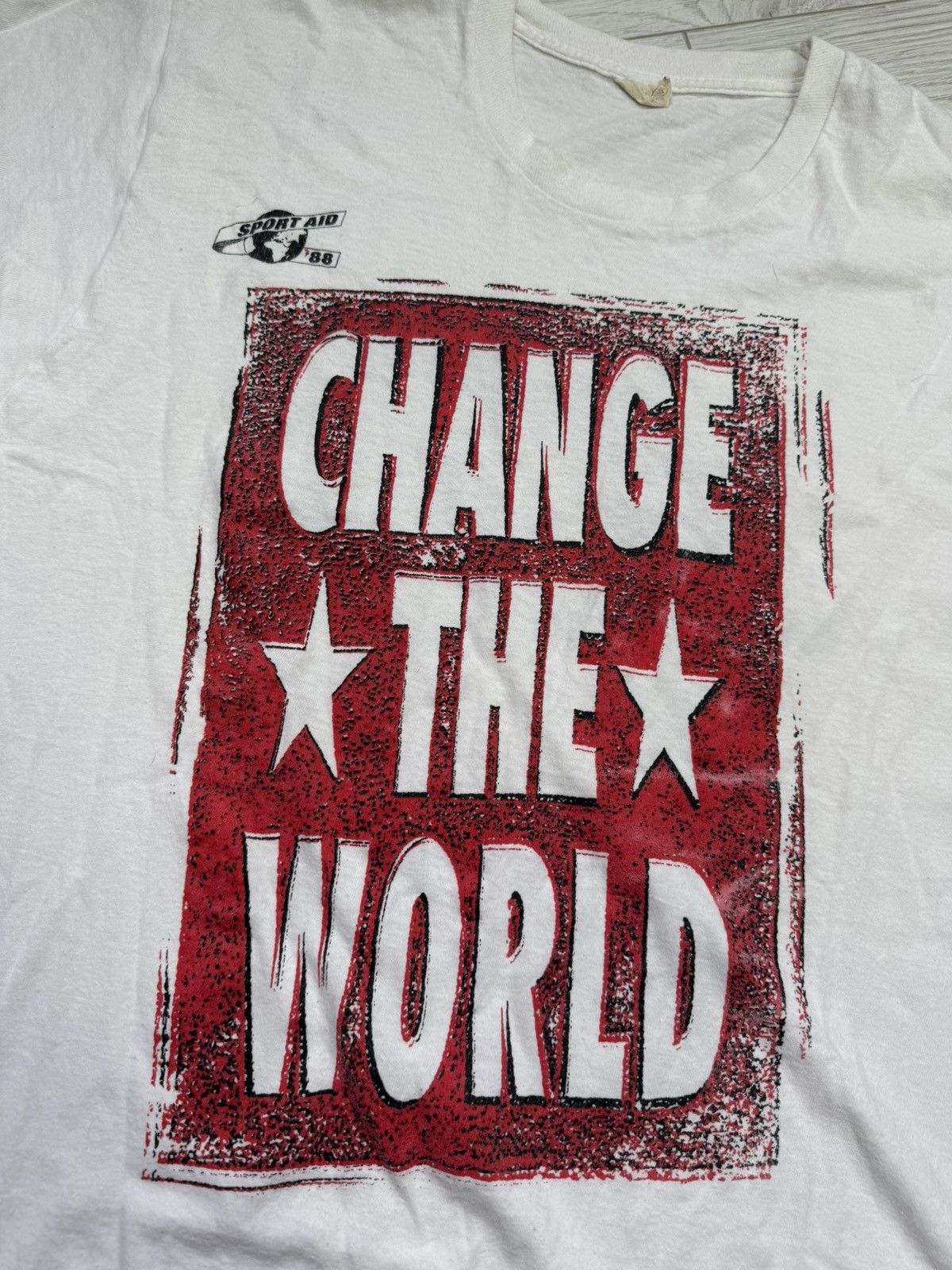 Signal Sport × Vintage 1988 SPORT AID STATUS QUO I CHANGED THE WORLD T-SHIRT (L) Size US XL / EU 56 / 4 - 5 Thumbnail
