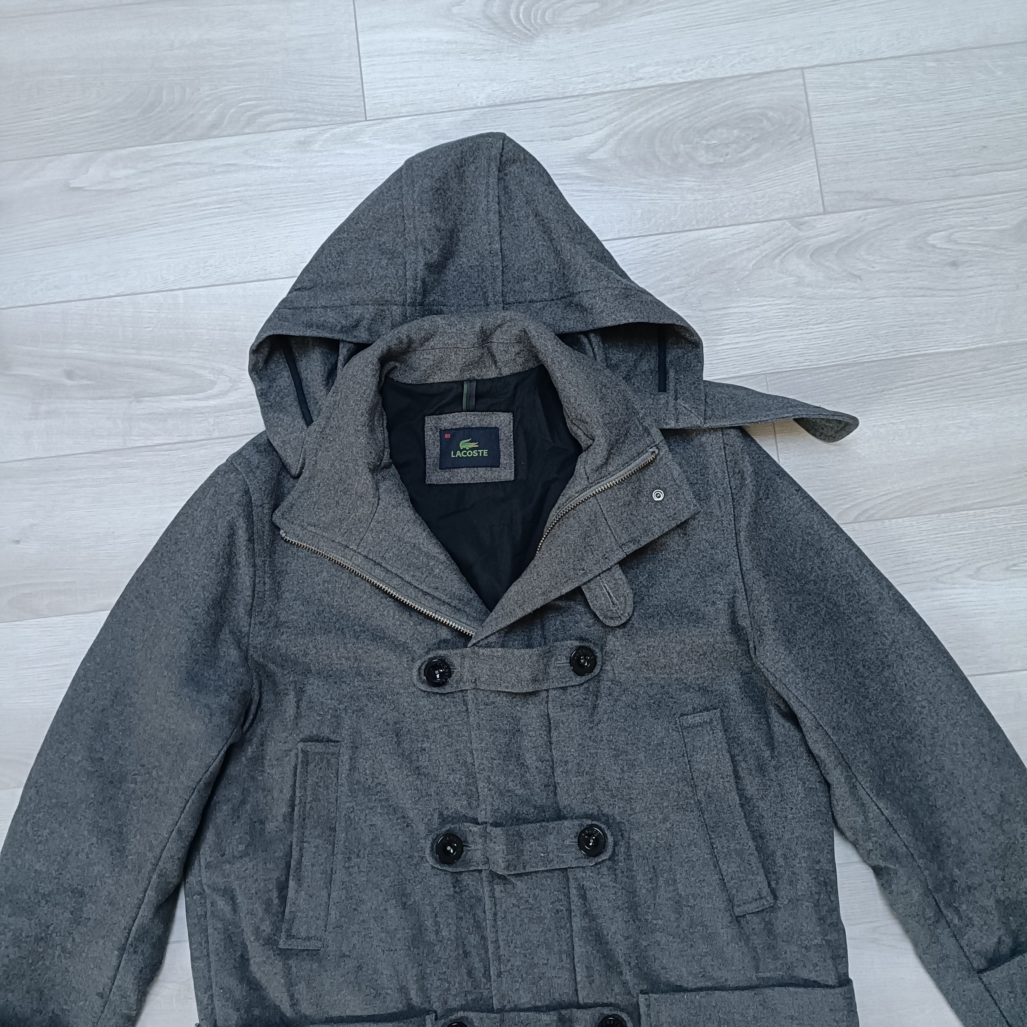 Lacoste Men's Gray Wool Double Breasted Hooded Coat ! Size US L / EU 52-54 / 3 - 4 Thumbnail