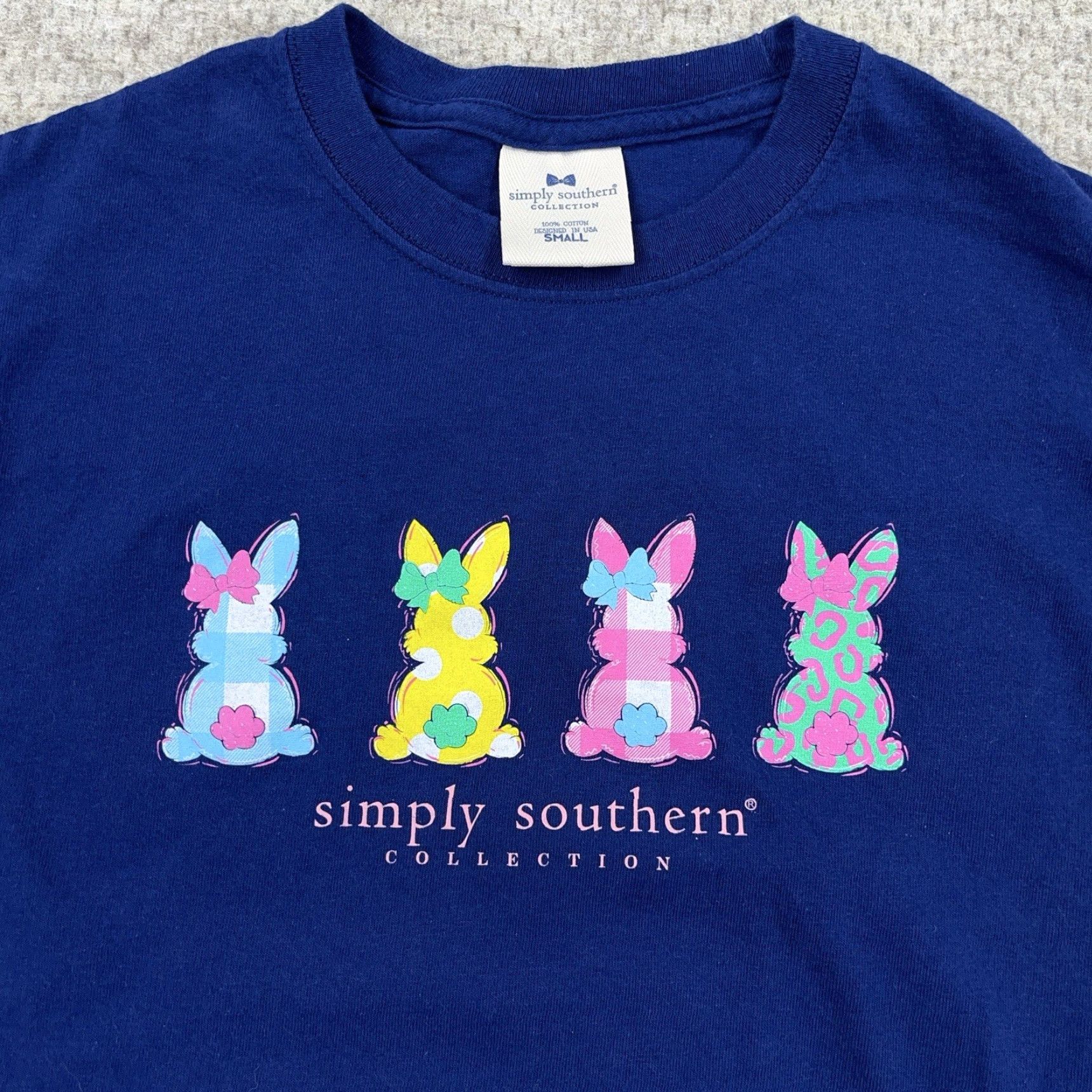 Vintage Simply Southern Shirt Women Small Blue Tee Easter Dog Puppy Bunny Adult Size S / US 4 / IT 40 - 3 Thumbnail