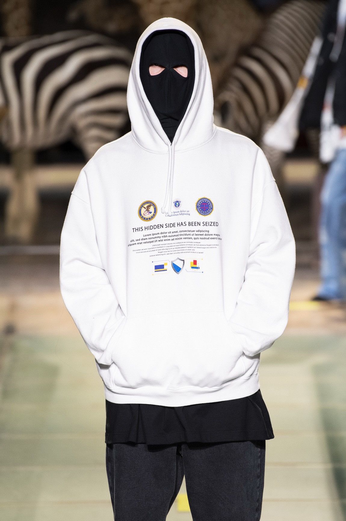 Pre-owned Vetements Runway Gimp Mask Seized Website Hoodie In White |  ModeSens