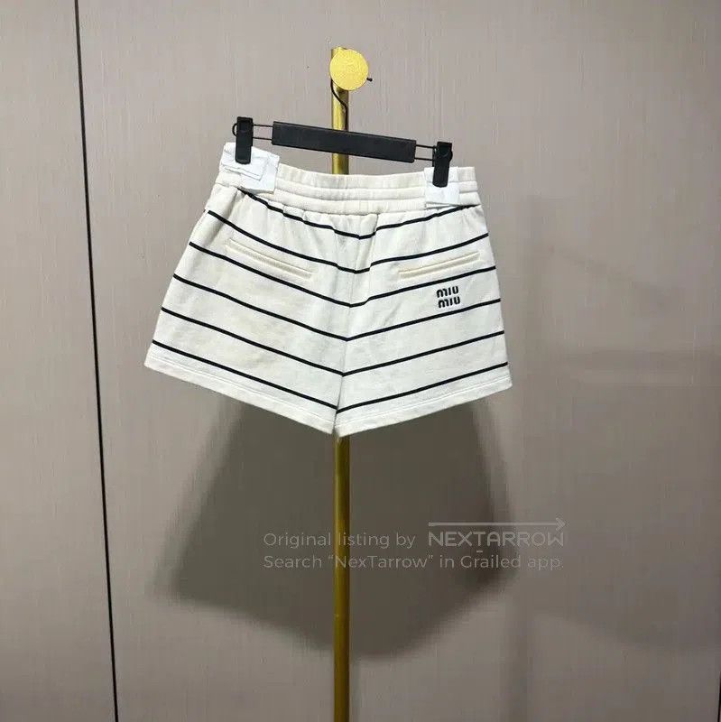 Miu Miu Miu Miu White Cotton Striped Shorts . Size 23" - 2 Thumbnail