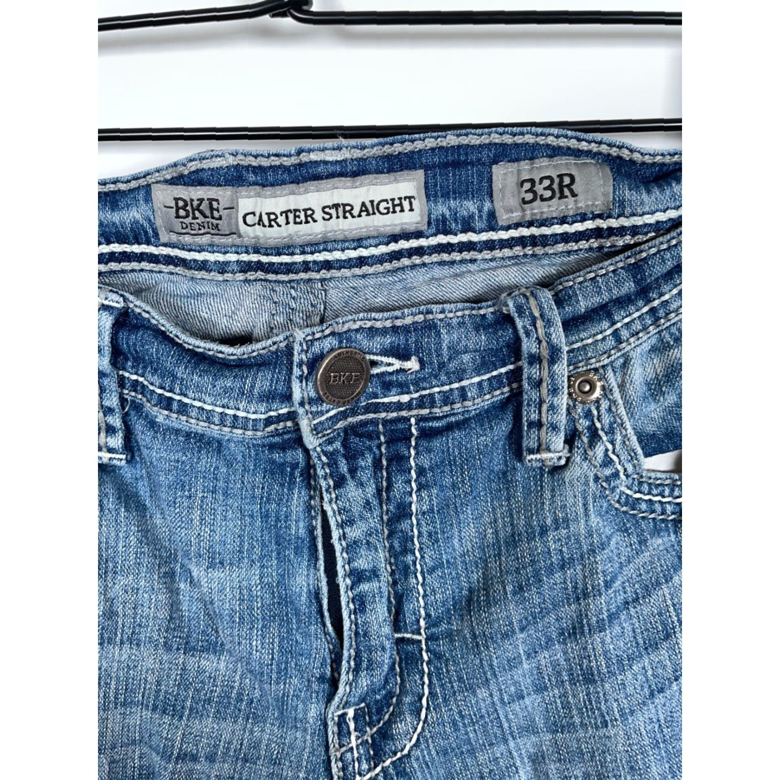 Vintage VINTAGE Buckle BKE Carter Jeans Denim Straight Leg 34 x 30 Men’s 33R Low Rise 90s Hipster Grunge Blue Regular Fit Mens Size US 33 - 3 Thumbnail
