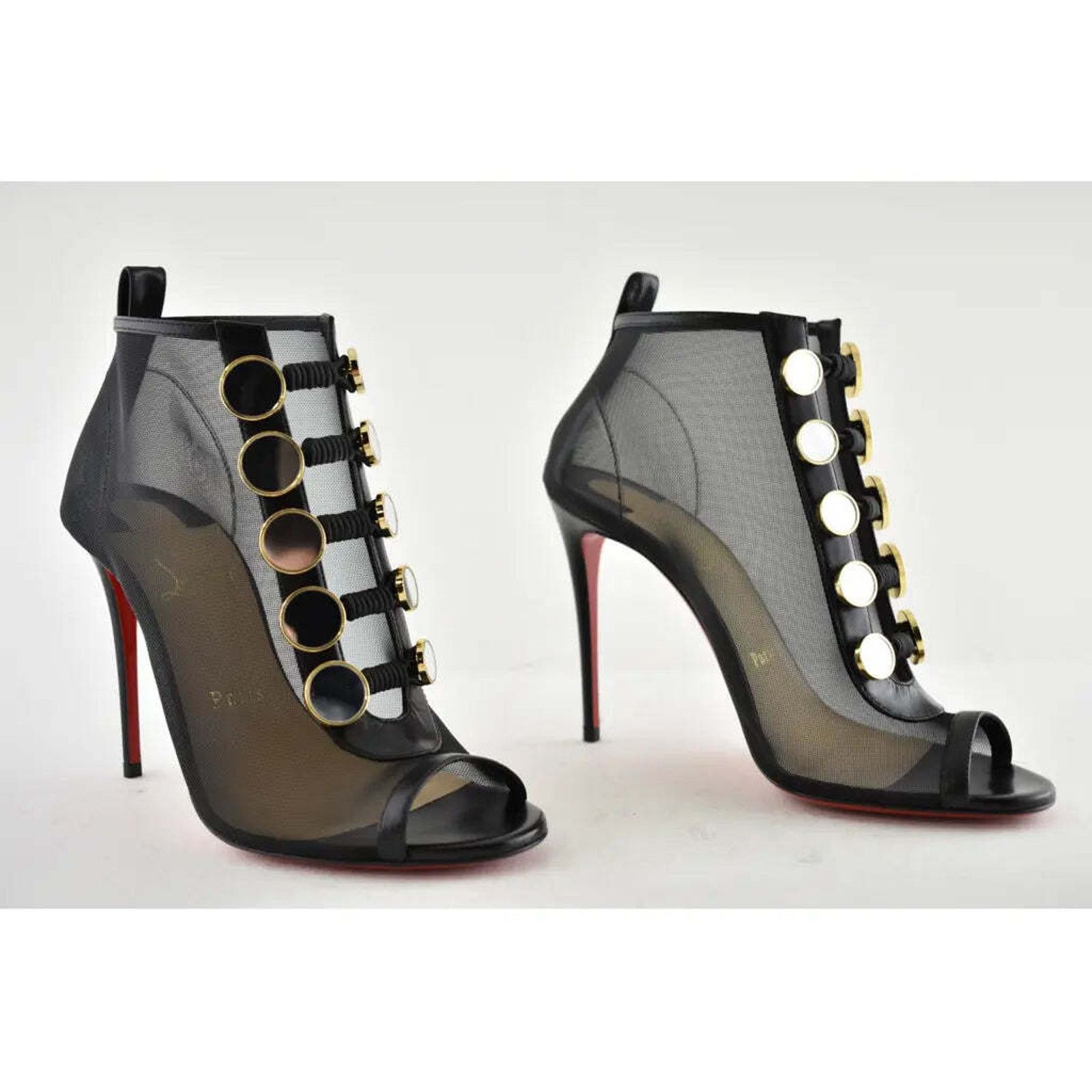 Christian Louboutin Christian Louboutin Marikate 100 Black Mesh Peep Toe Ankle Size US 7 / IT 37 - 4 Thumbnail