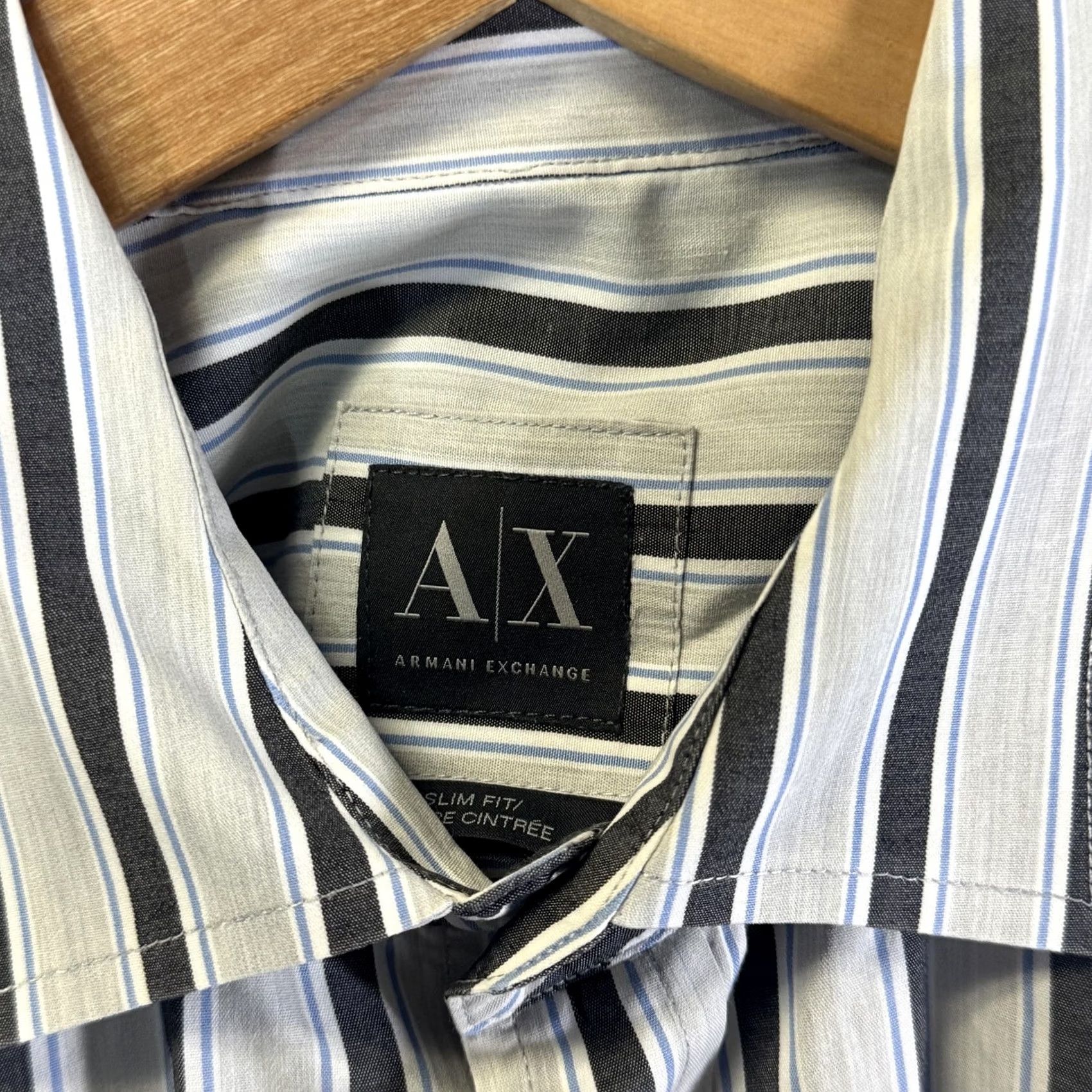 Giorgio Armani Armani Exchange Shirt Mens Large White Black Blue Stripe Slim Fit Button Up Size US M / EU 48-50 / 2 - 6 Thumbnail