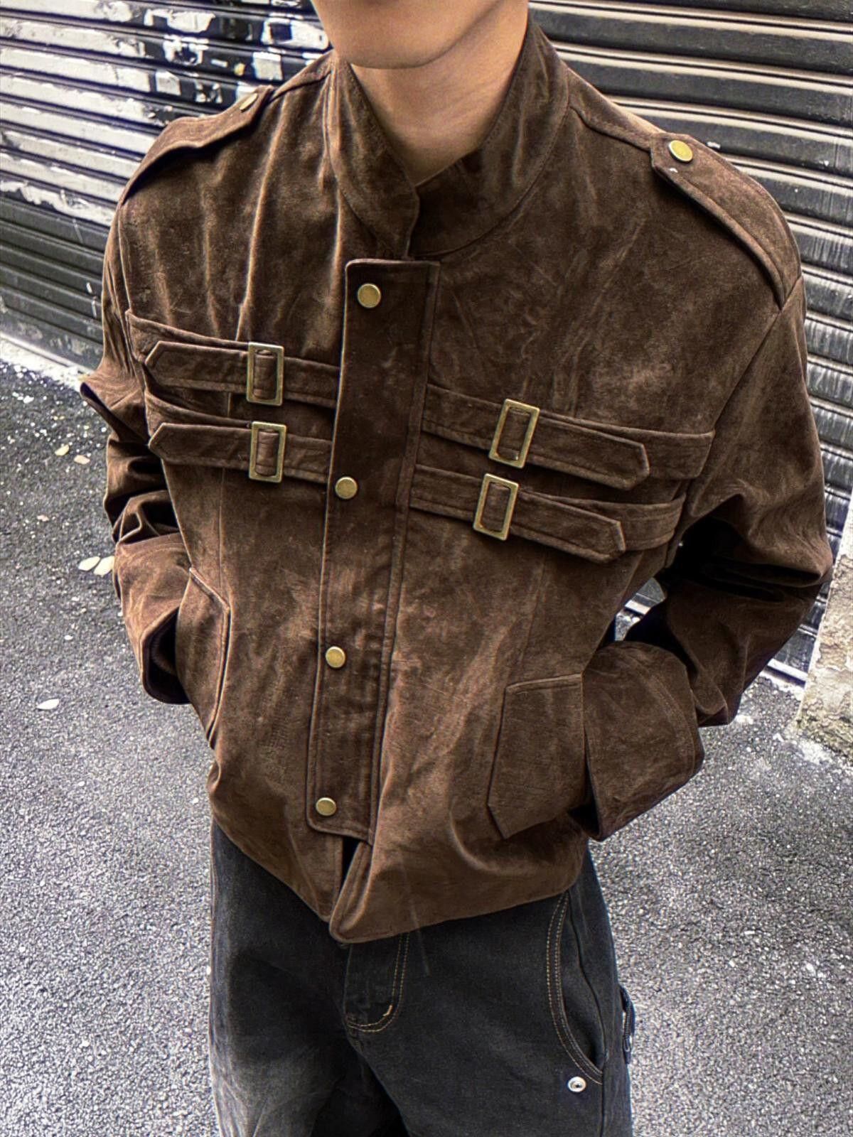 Vintage Brown Vintage Military Style Buckle Jacket, Casual Outerwear Size US M / EU 48-50 / 2 - 6 Thumbnail