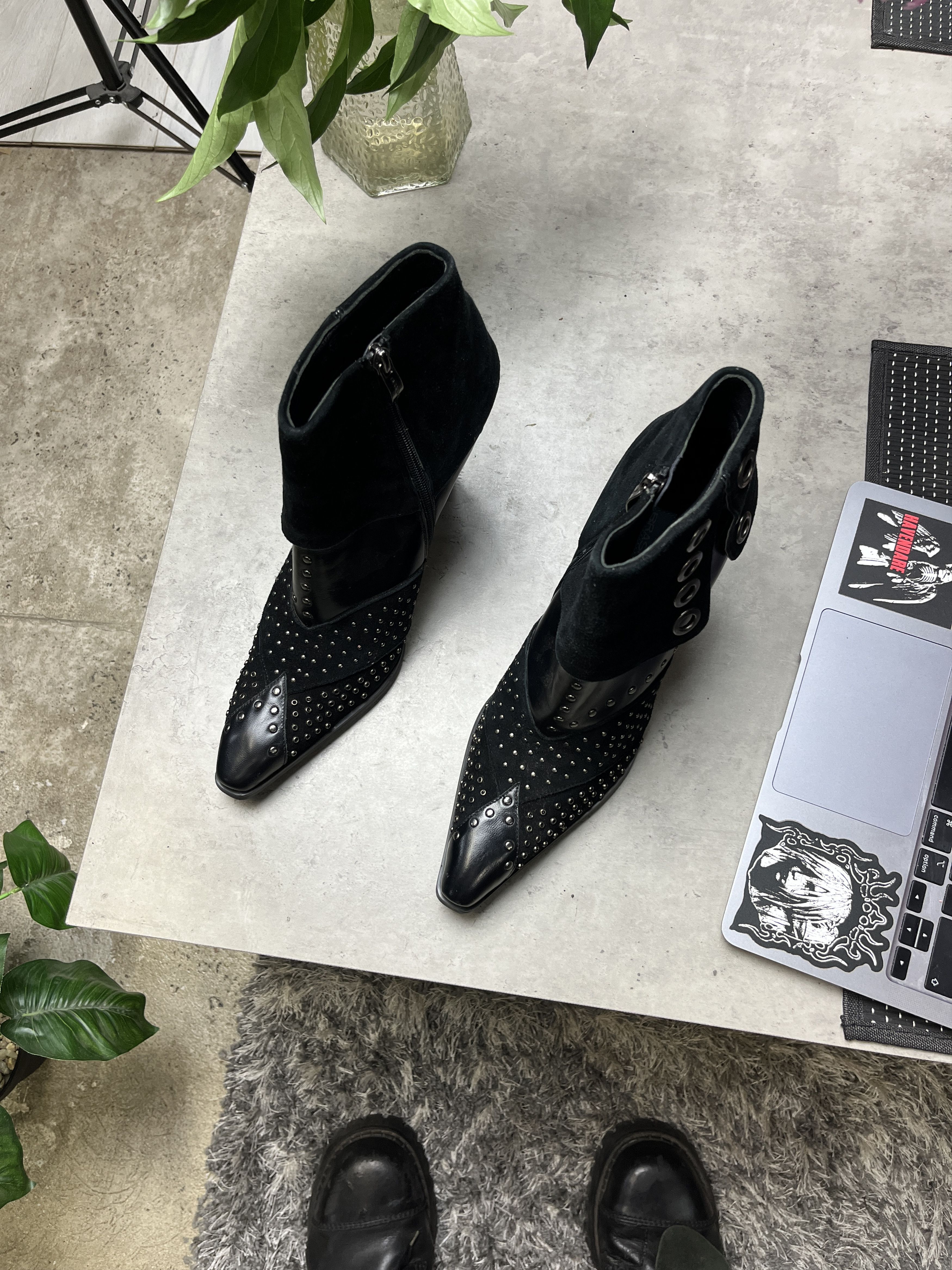 Other 2000s STUDDED SUEDE GROMMET HEELED ANKLE BOOTS - 5149 Size US 9.5 / IT 39.5 - 2 Thumbnail