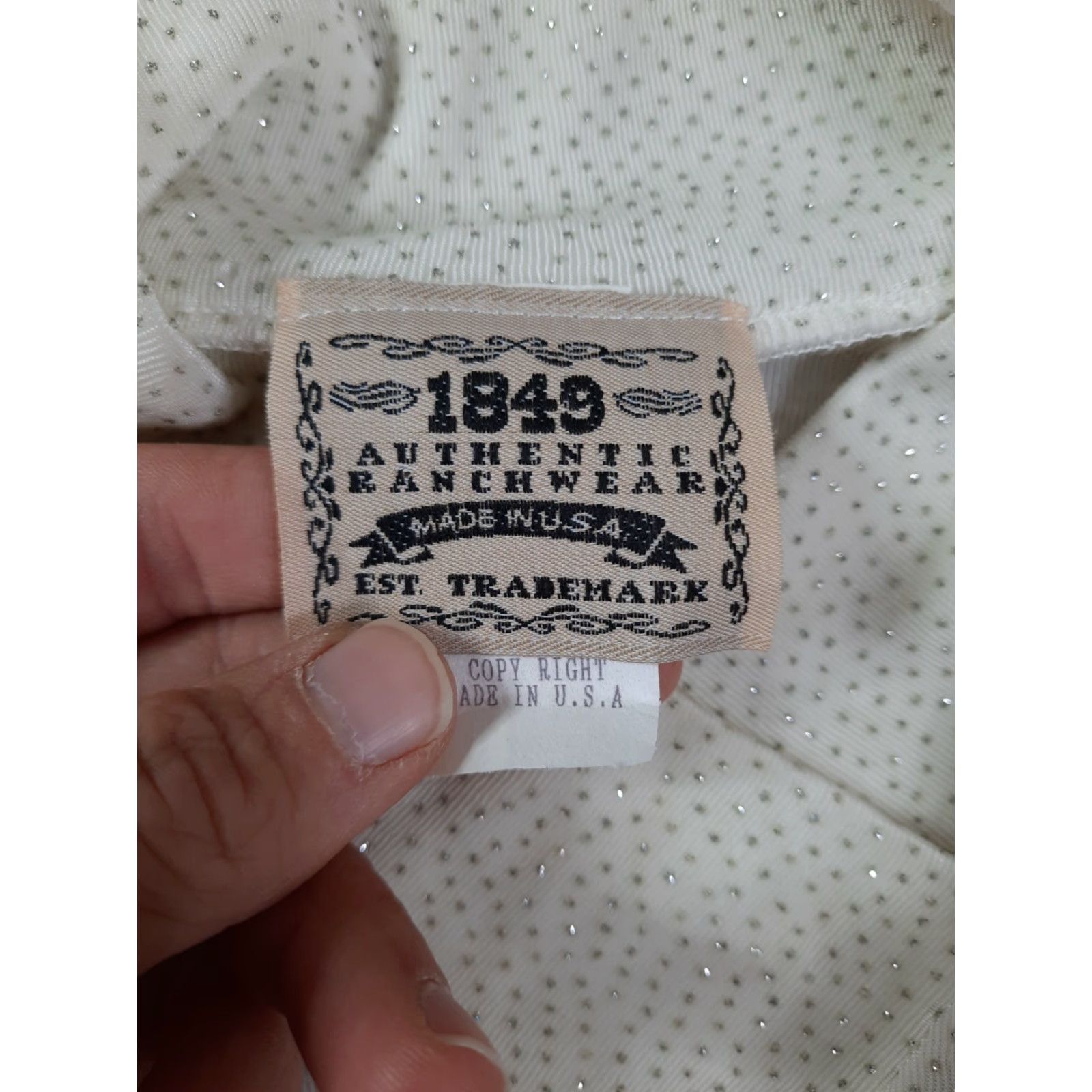 Vintage VINTAGE 1849 Authentic Ranchwear Glitter Mock Neck White Show Shirt XL Deadstock Women Dress Shirt L4S Size XL / US 12-14 / IT 48-50 - 3 Thumbnail
