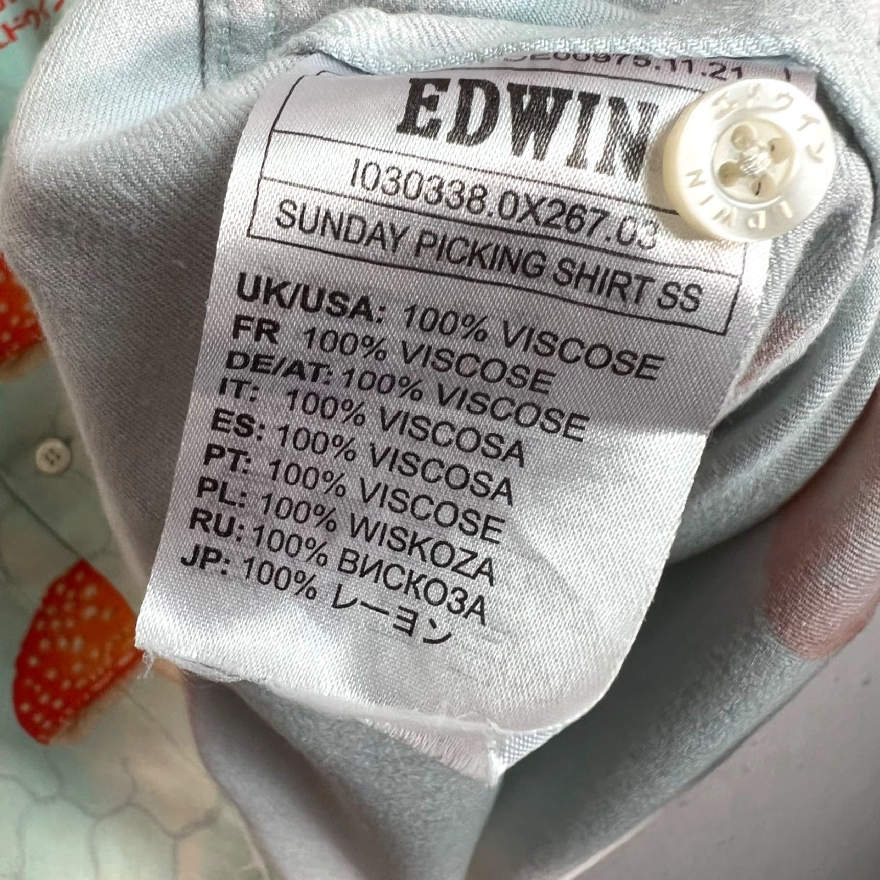 Edwin Edwin Button-Up Shirt Mushroom Print Mens XS Blue Viscose Cotton Casual 90s Inspired Size US XS / EU 42 / 0 - 4 Thumbnail