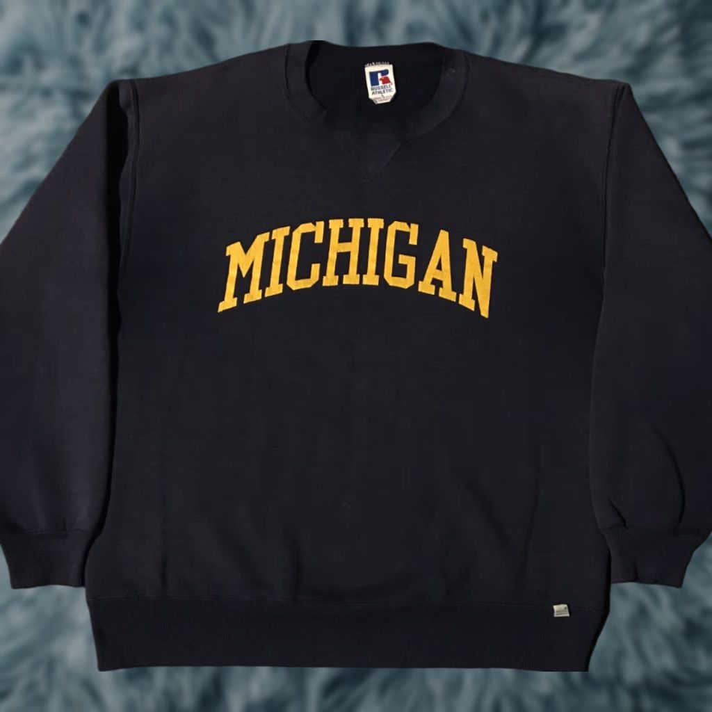 Russell Athletic Vtg 90s Russell Michigan University Faded Spellout Sweatshirt M Track Grunge PE Size US M / EU 48-50 / 2 - 1 Thumbnail