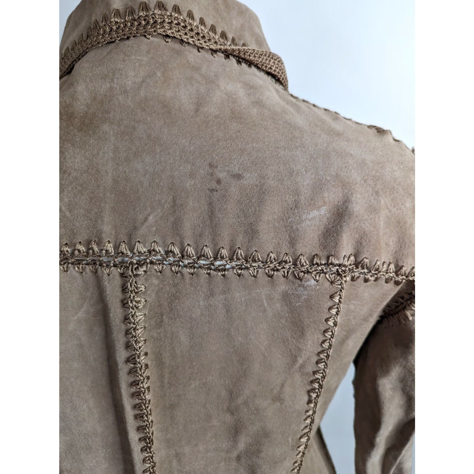 Vintage VINTAGE Y2K Suede Leather Crochet Patchwork Shirt Jacket Coat Blazer Large Brown Size L / US 10 / IT 46 - 4 Thumbnail