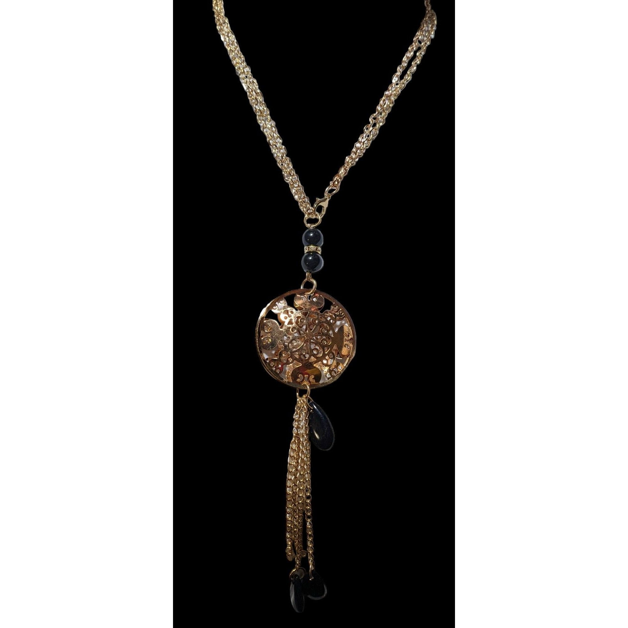 Other Gold Floral Crystal Filled Pendant Tassel Necklace Size ONE SIZE - 2 Thumbnail