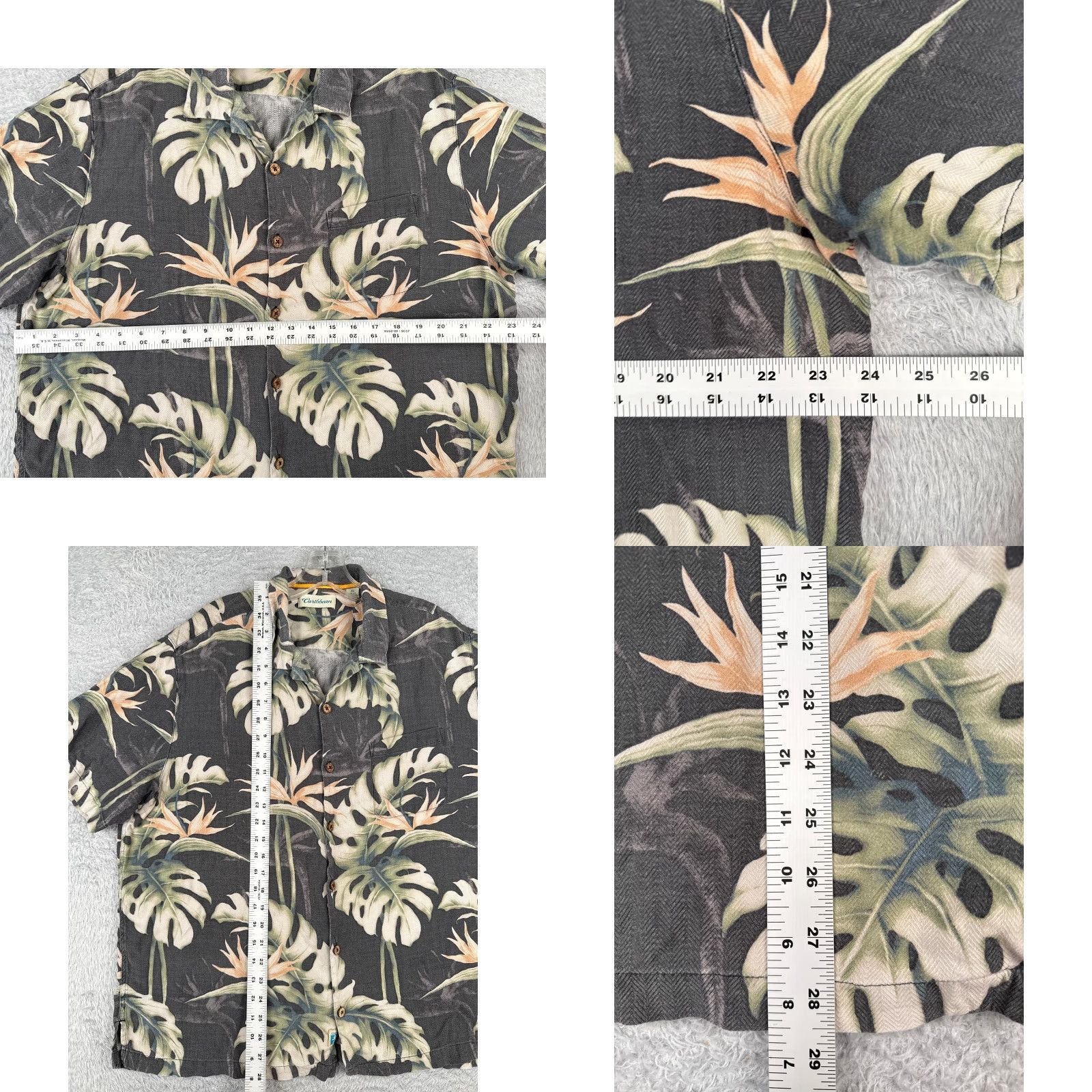 Paradise Caribbean Shirt Men XL Black Silk Blend Hawaiian Floral Short Sleeve Button-Up Collared Pocket Resort Vacation Luau Aloha 90s Size US XL / EU 56 / 4 - 8 Thumbnail