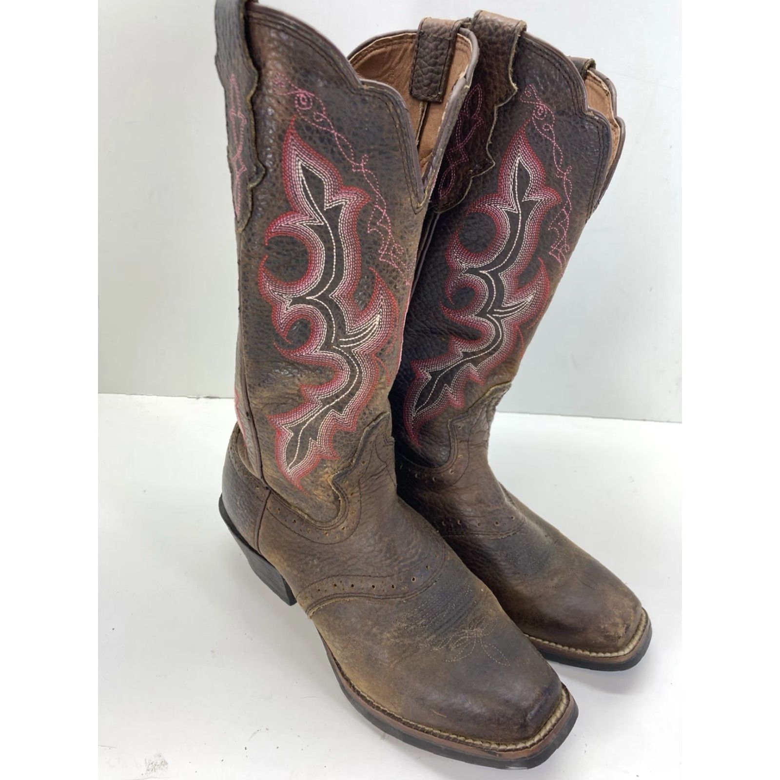 Justin Boots Justin Boots Women Size 6 B Brown Leather Pink Embroidery Western Style L 7303 Boot Size US 6 / IT 36 - 2 Thumbnail