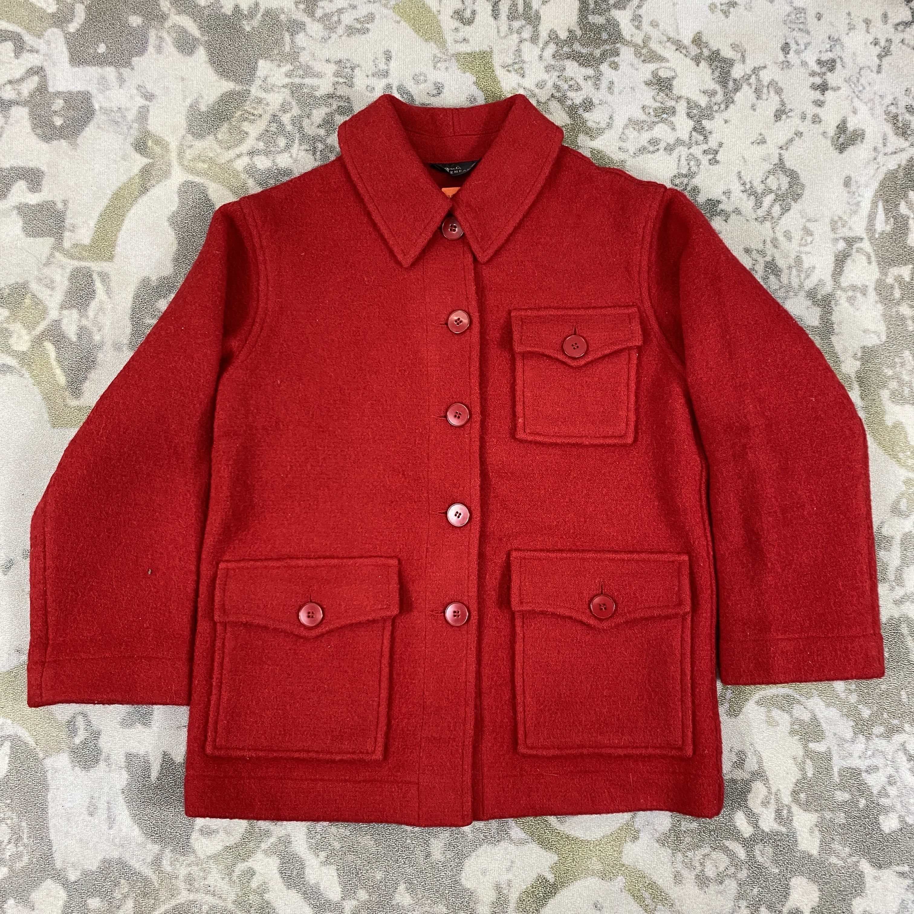 Image of Vintage Agnes B Enfant Wool Red Multipocket Jacket- J385, Men's (Size XS)