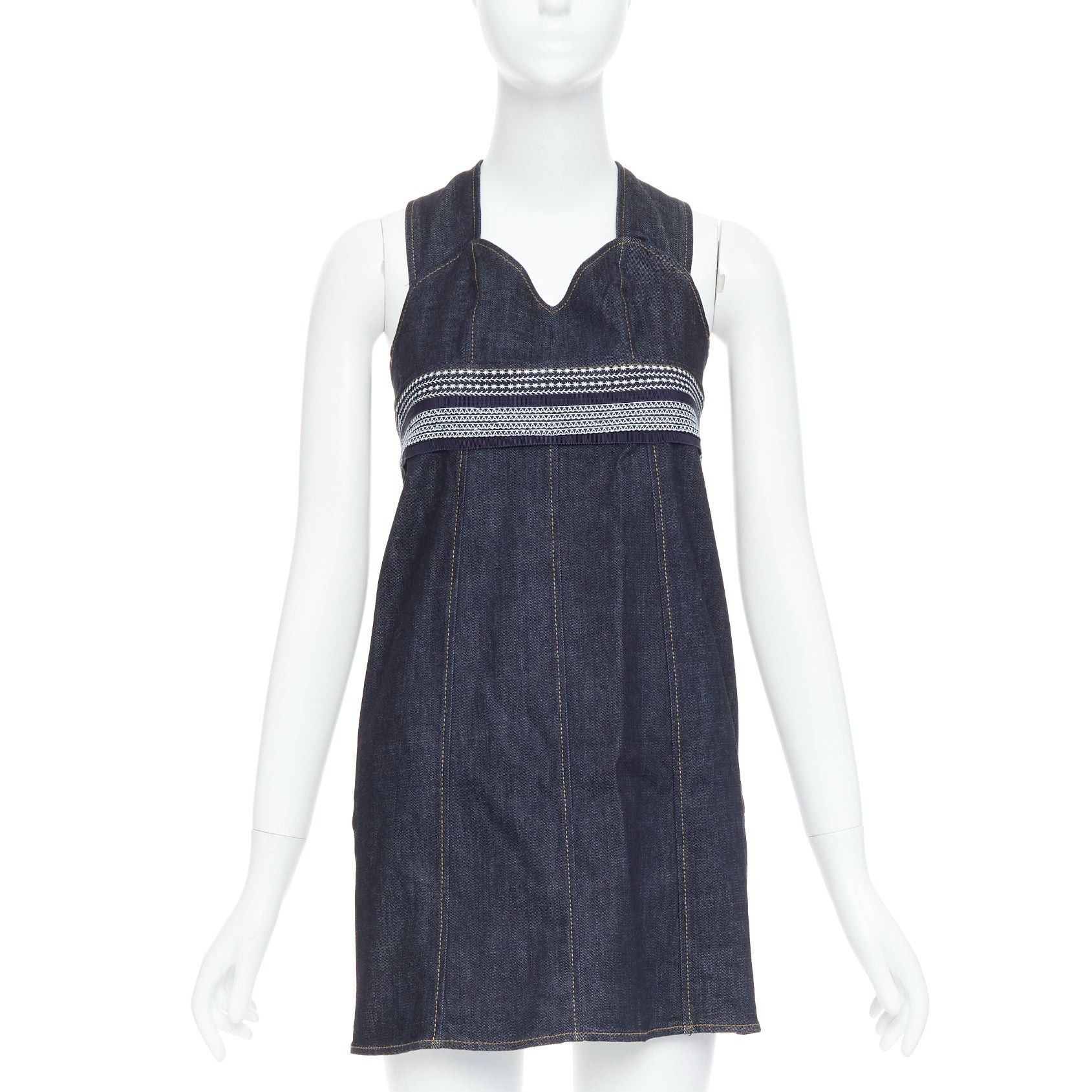 Victoria Beckham VVB VICTORIA BECKHAM blue denim topstitch cross back dress UK4 XXS Size XS / US 0-2 / IT 36-38 - 1 Thumbnail