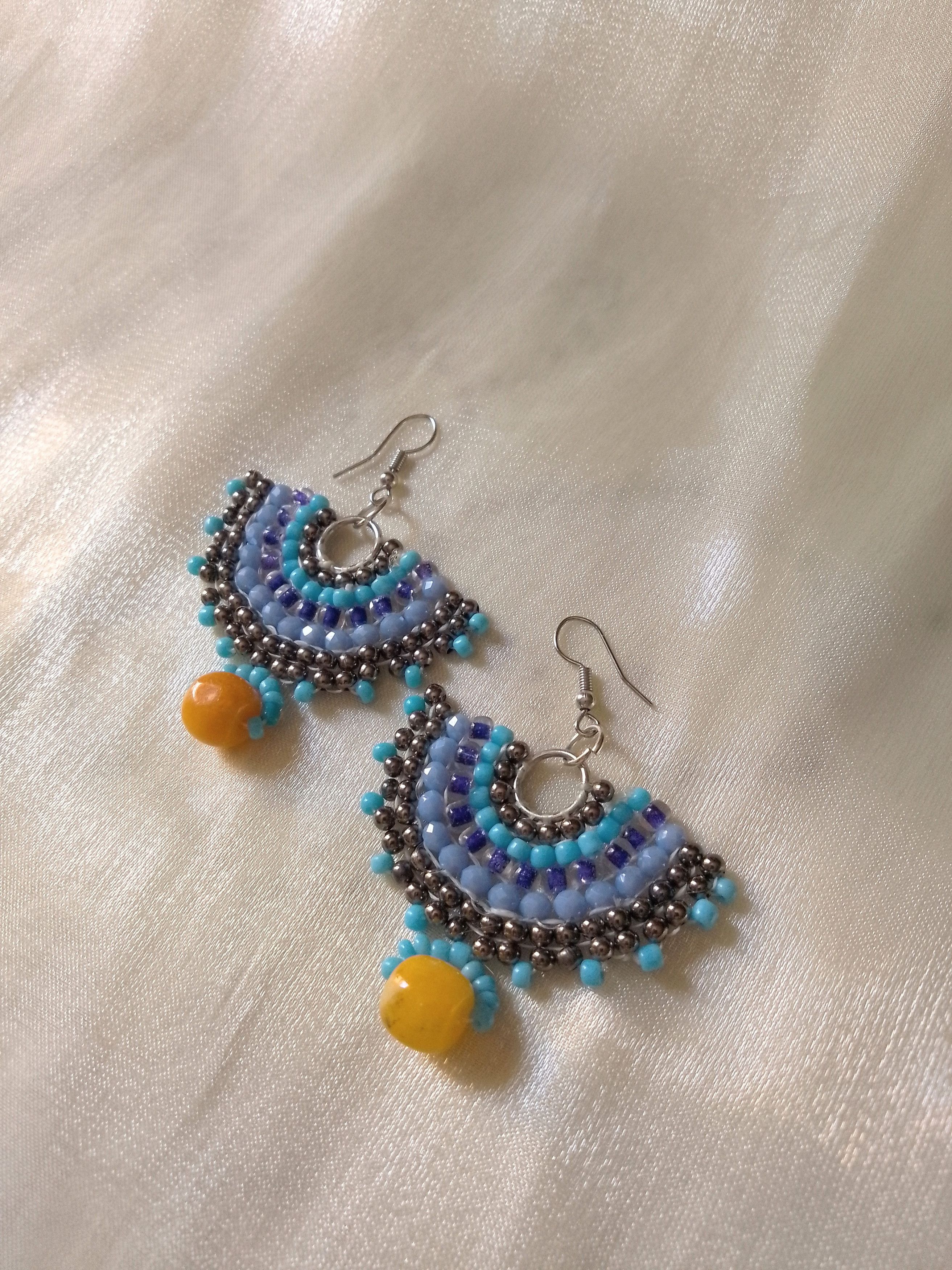 Handmade Earrings Fan Shape Ethnic Gypsy yellow natural gemstones Size ONE SIZE - 3 Thumbnail