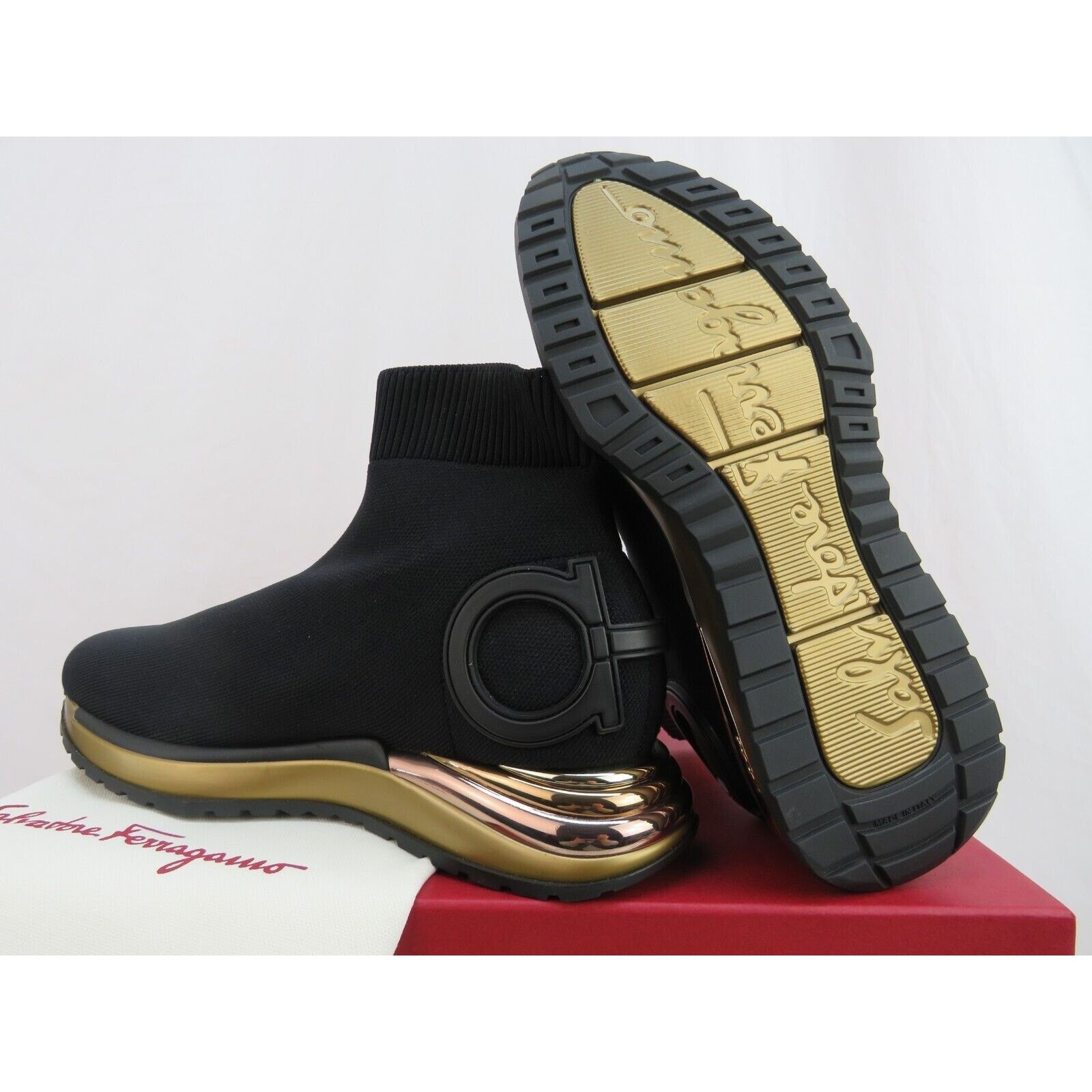 Salvatore Ferragamo FERRAGAMO GARDENA BLACK KNIT GANCINI LOGO SOCK BOOTS 6.5 C Size US 6.5 / IT 36.5 - 4 Thumbnail