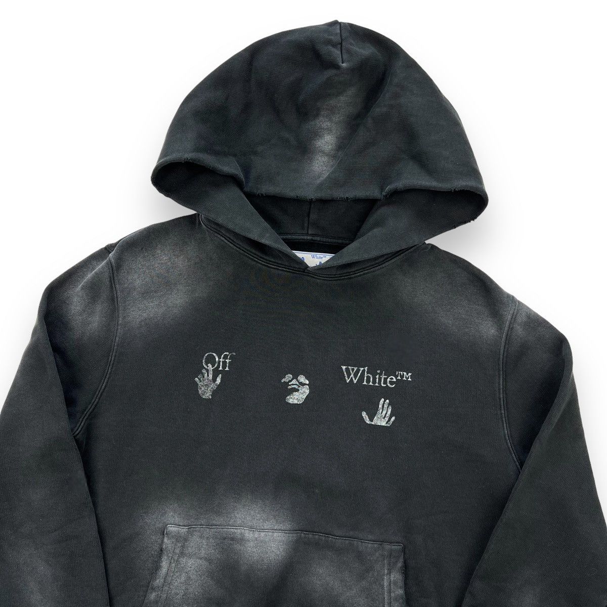 Image of Off White Off-White Hand Print Distressed Hoodie in Black, Men's (Size Small)