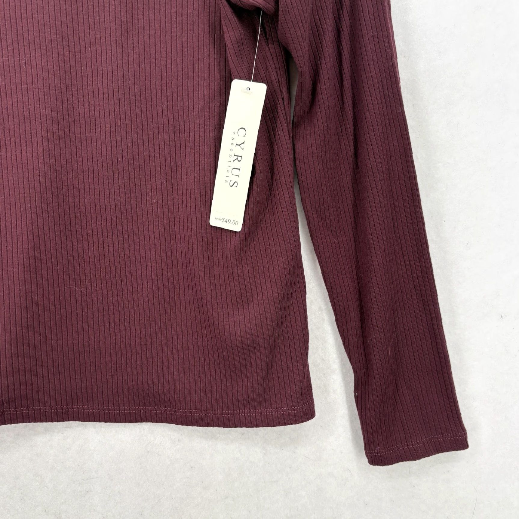 Vintage Cyrus Shirt Womens L Burgundy Ribbed Stretch Long Sleeve Crew Neck Top NYC Size L / US 10 / IT 46 - 3 Thumbnail