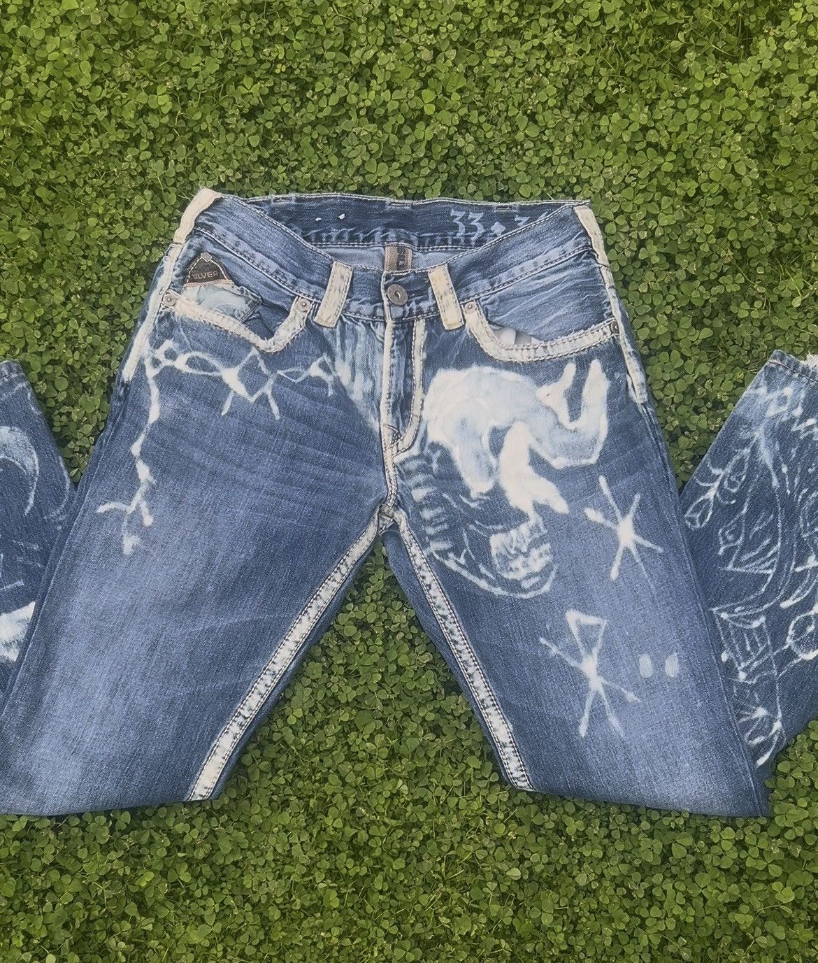 Other Bleached painted blue jeans Size US 32 / EU 48 - 1 Thumbnail