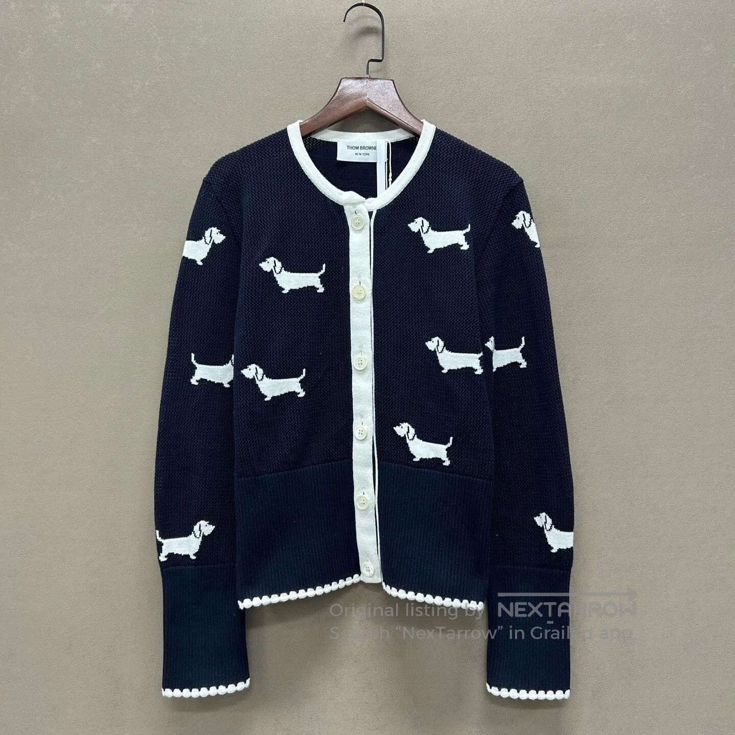 Thom Browne navy dog motif knitted cardigan. Size US M / EU 48-50 / 2 - 1 Thumbnail