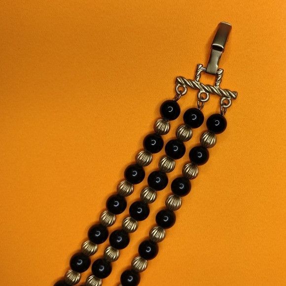 Vintage Cato Black Gold Multi Strand Necklace 3 Tiered Layered Jewel Size ONE SIZE - 13 Thumbnail