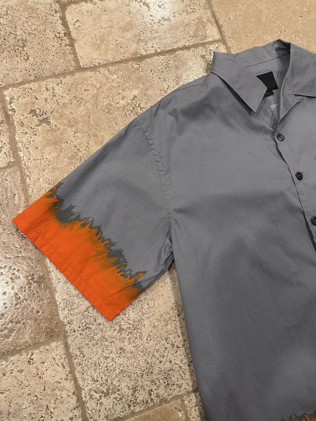 Prada Prada Grey / Orange Flames Tie-Dye Print Button Up Shirt Size US XXL / EU 58 / 5 - 7 Thumbnail