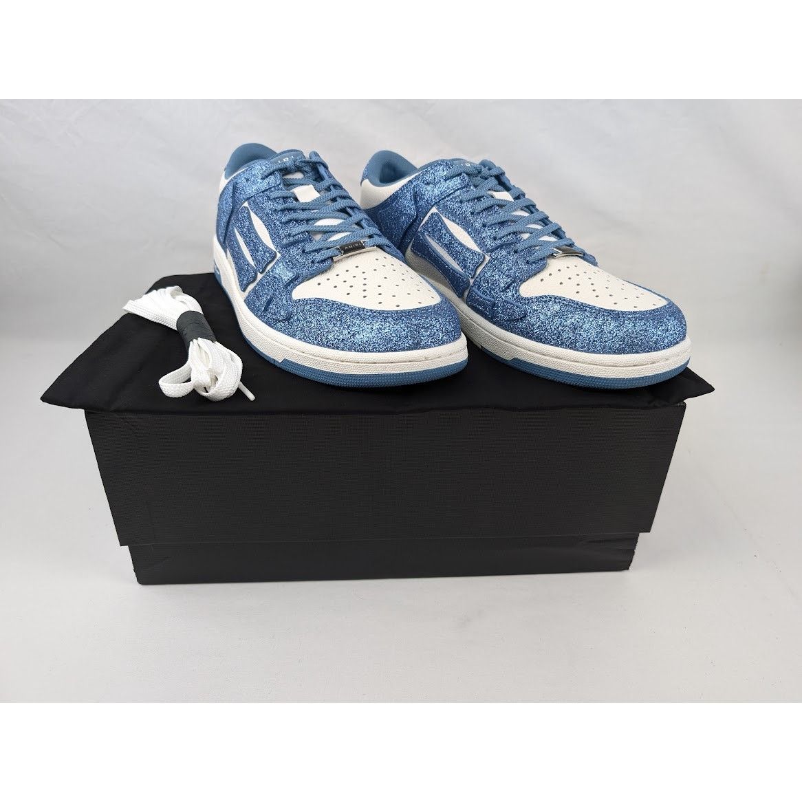Amiri o1rshd1 Shimmer Skeleton Top Low Sneakers in White/Blue Size US 12 / EU 45 - 15 Thumbnail