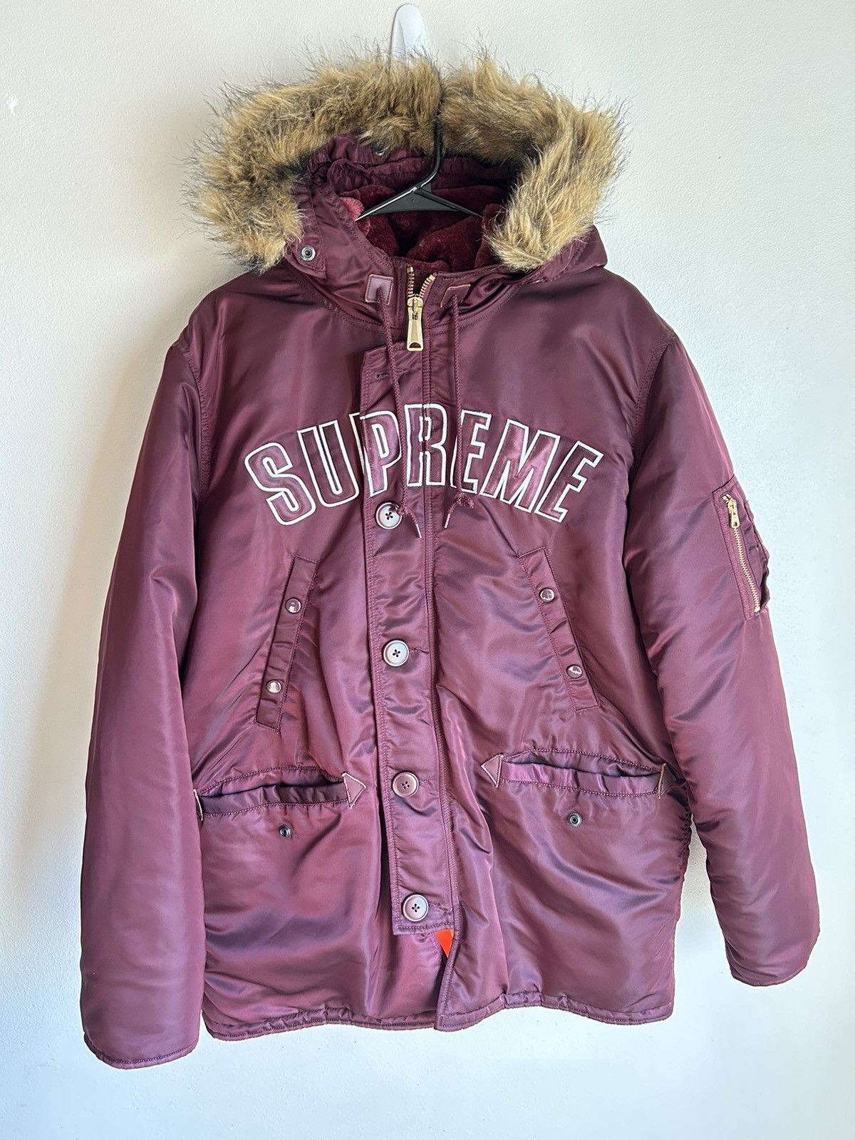 image of Supreme Burgundy N-3B Parka - Size: Xl, Men's