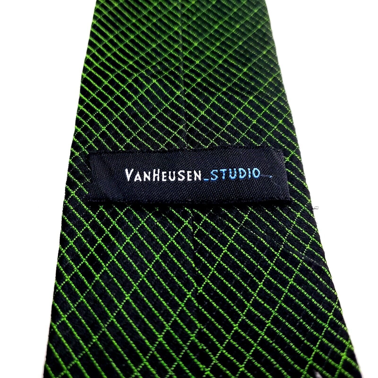Van Heusen Van Heusen Studio Green Black Silk Tie Woven Skinny Pencil Size ONE SIZE - 4 Thumbnail