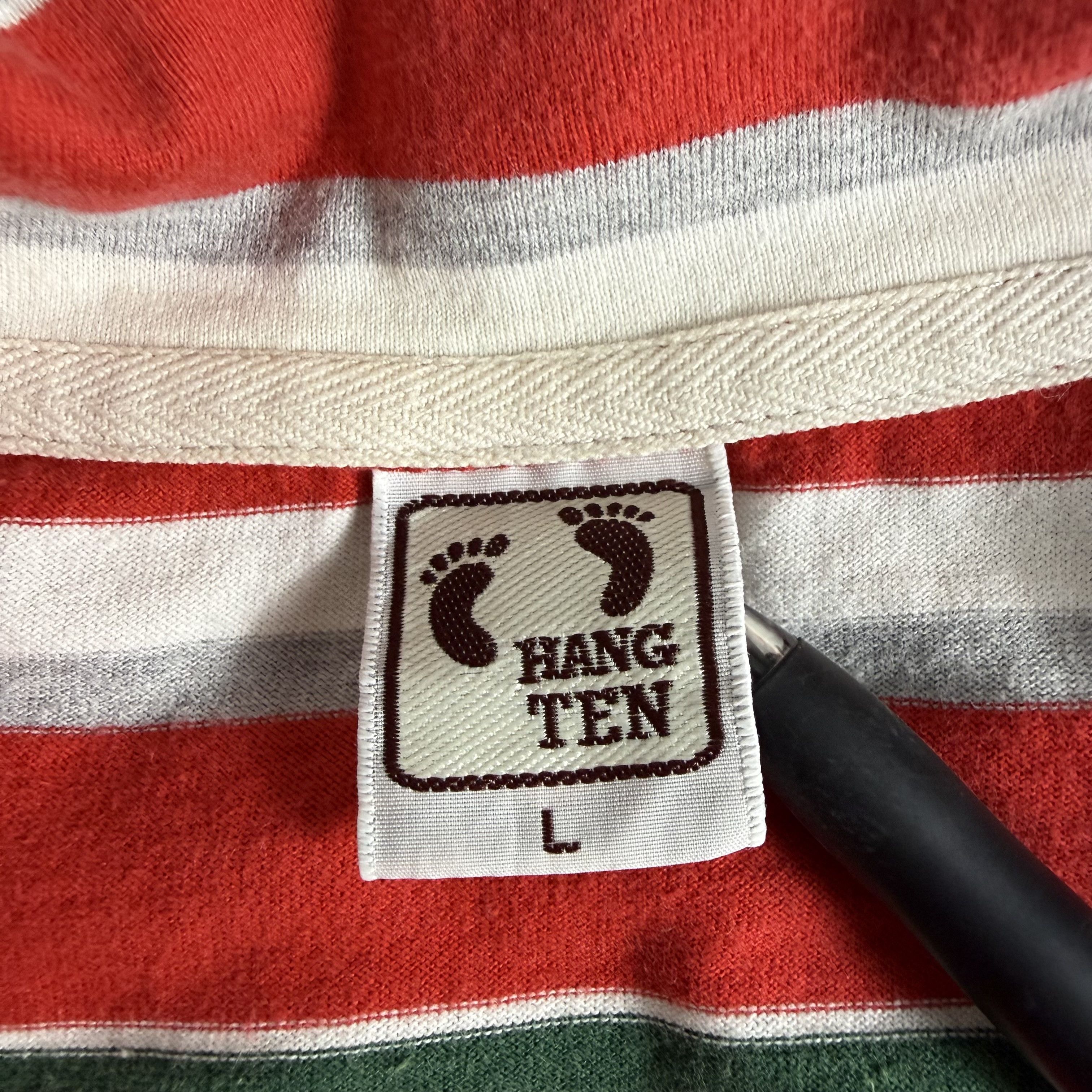Hang Ten 🔥RARE🔥Vintage Hang Ten Stripes Wooden Button Polo Shirt Size US L / EU 52-54 / 3 - 7 Thumbnail