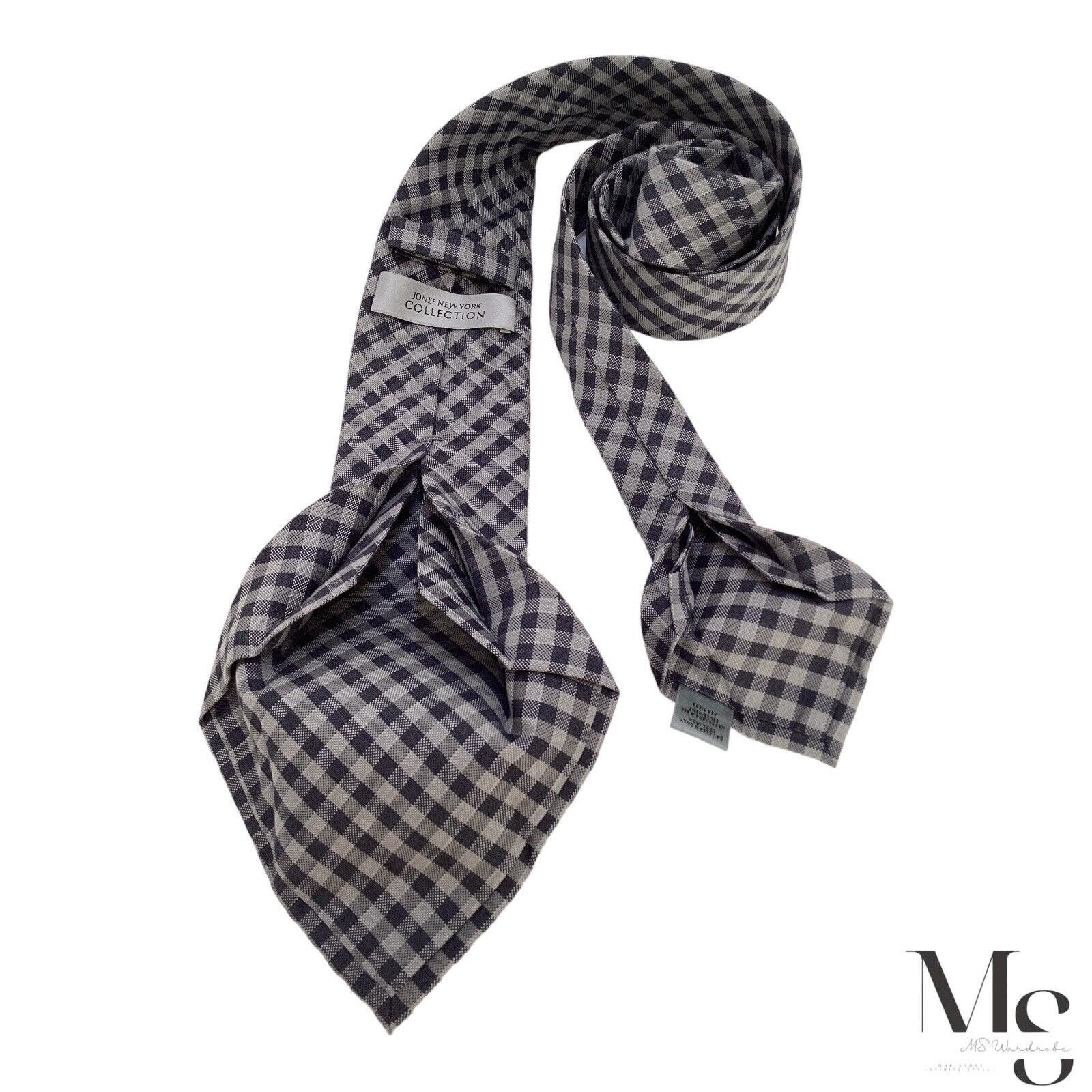 Jones New York JONES NEW YORK 7Fold Gray Plaids & Cheks Wool Blend Tie Size ONE SIZE - 5 Thumbnail