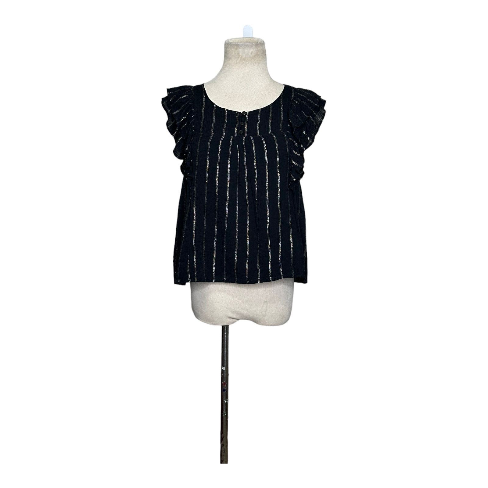 BB Dakota BB Dakota black silver stripes ruffled blouse size Small Size S / US 4 / IT 40 - 11 Thumbnail
