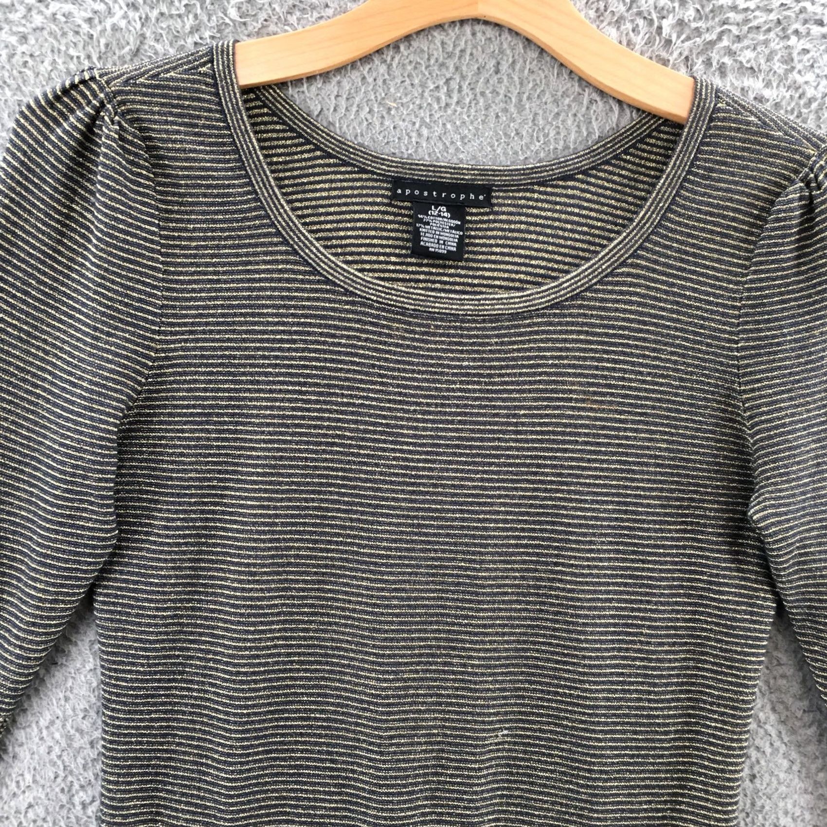 Vintage Apostrophe Pullover Sweater Womens L Black Striped 3/4 Sleeve Cotton Blend Polo? Size L / US 10 / IT 46 - 2 Thumbnail