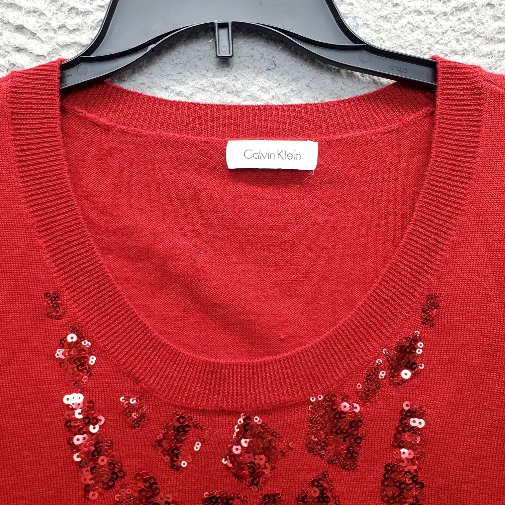 Calvin Klein Calvin Klein Womens Size M Red Knit Sweater Sequined Long Sleeve Pullover Size M / US 6-8 / IT 42-44 - 5 Thumbnail