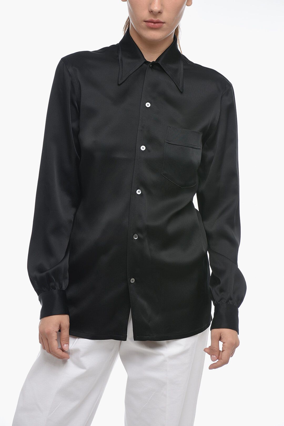 Maison Margiela og1mm1224 Satin Shirt in Black Size XS / US 0-2 / IT 36-38 - 1 Thumbnail