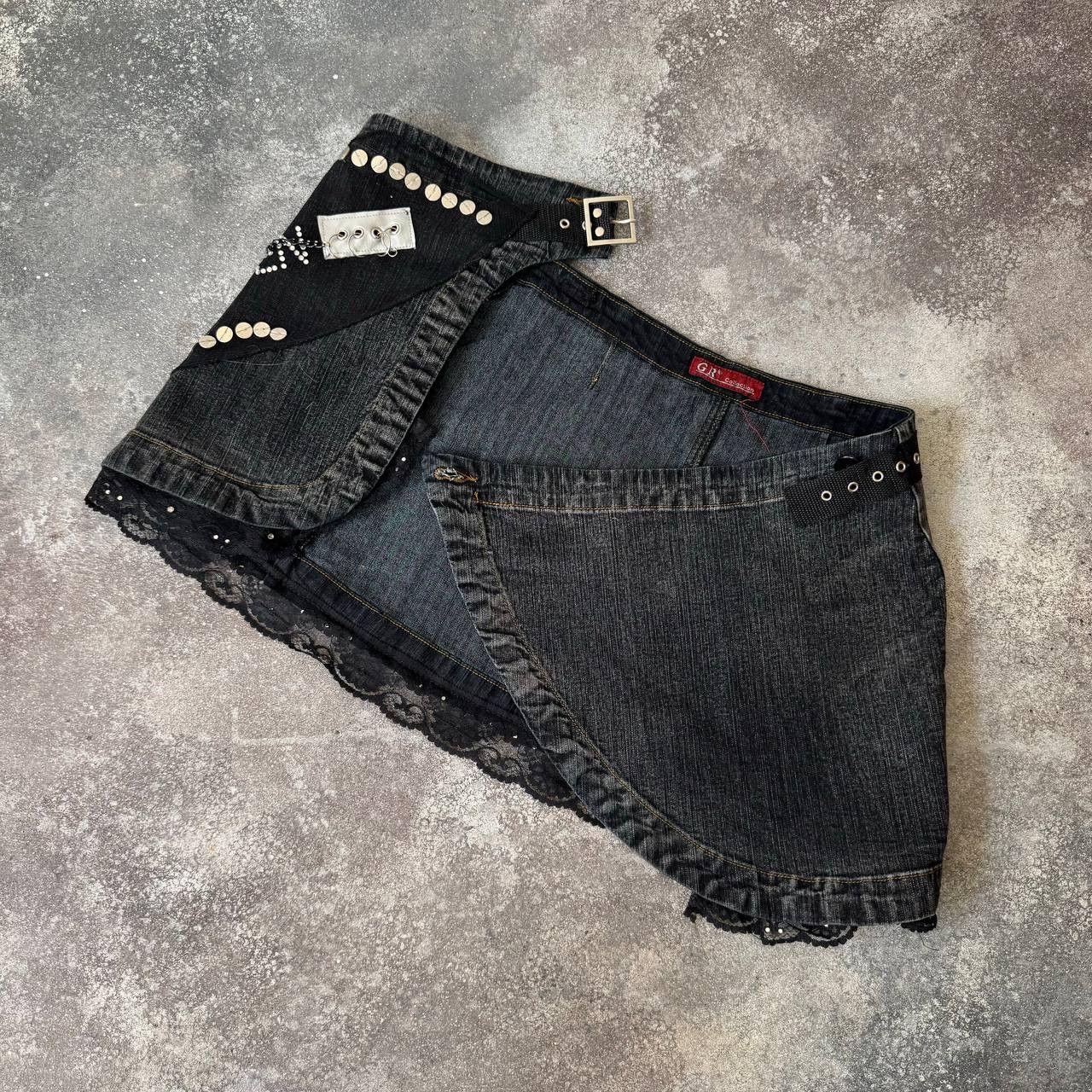 20471120 × Hysteric Glamour × Le Grande Bleu (L.G.B.) Asymmetric Vintage Y2K Gothic Washed Mini Skirt Size 26" / US 2 / IT 38 - 6 Thumbnail