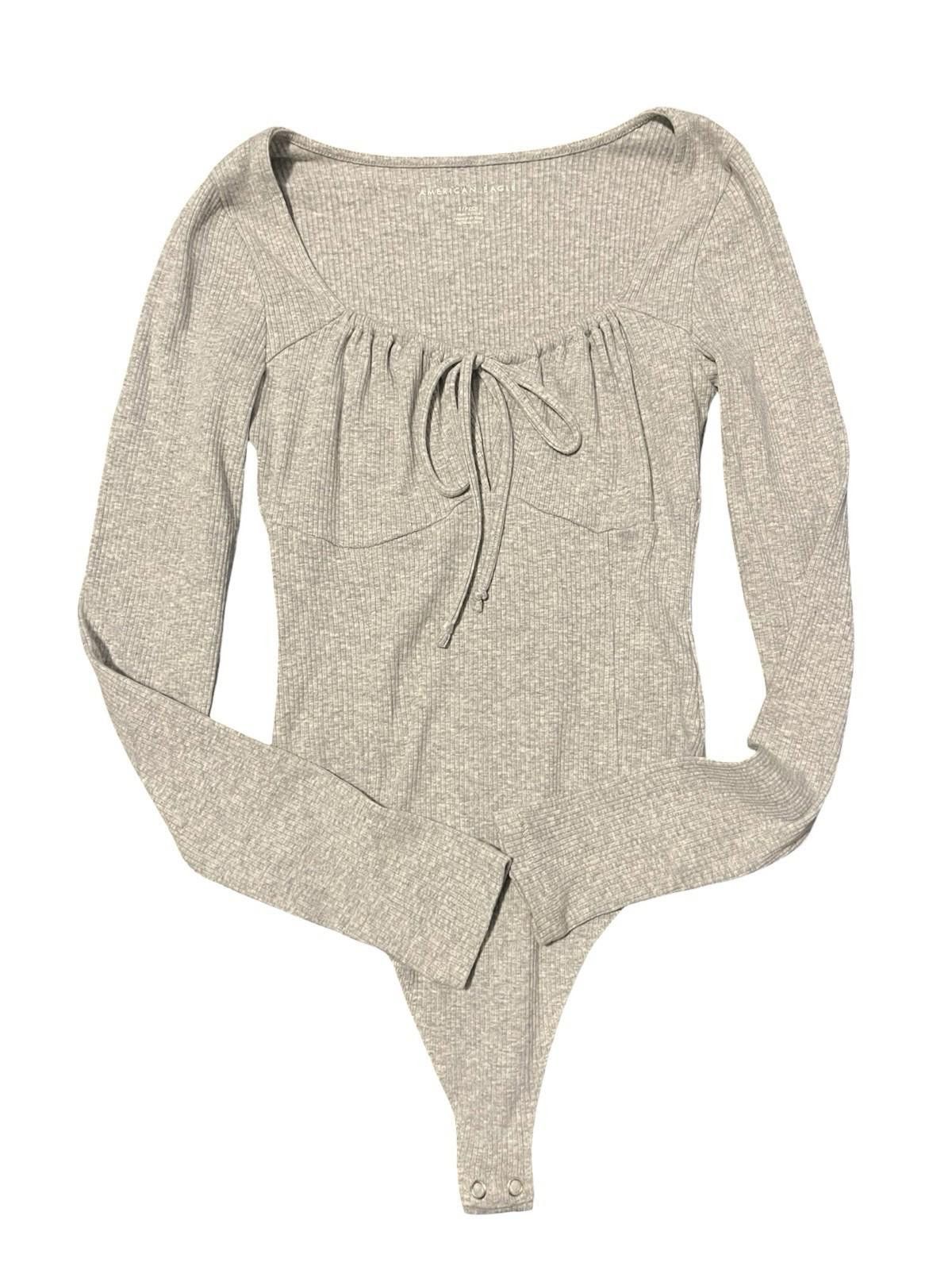 American Eagle Outfitters American Eagle Women's Grey Ribbed Long Sleeve Bodysuit Size S / US 4 / IT 40 - 2 Thumbnail