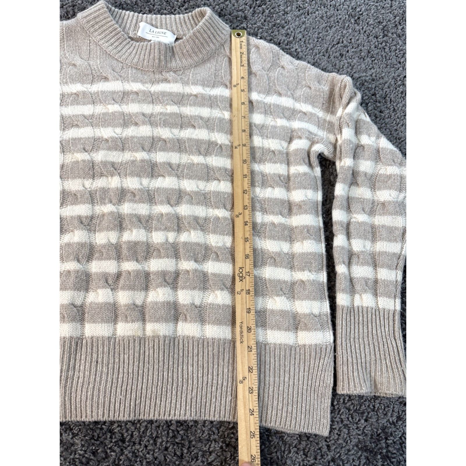 La Ligne La Ligne Sweater Womens Small Wool Cashmere Striped Beige Cable Knit Chunky Size S / US 4 / IT 40 - 2 Thumbnail