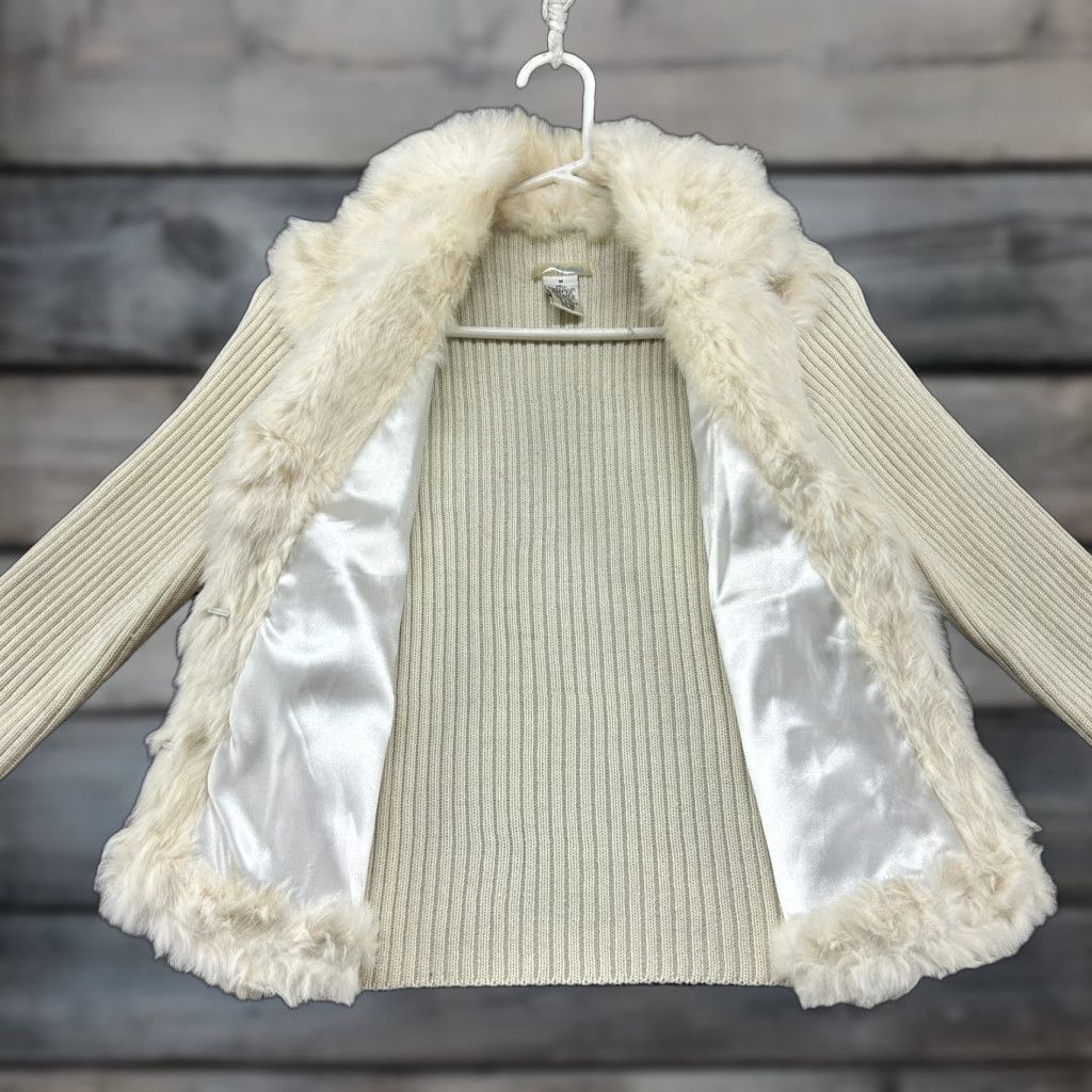 Vintage VINTAGE Frost Jacket Womens M White Wool Ribbed Knit Real Rabbit Fur Sweater Y2K Size M / US 6-8 / IT 42-44 - 1 Thumbnail