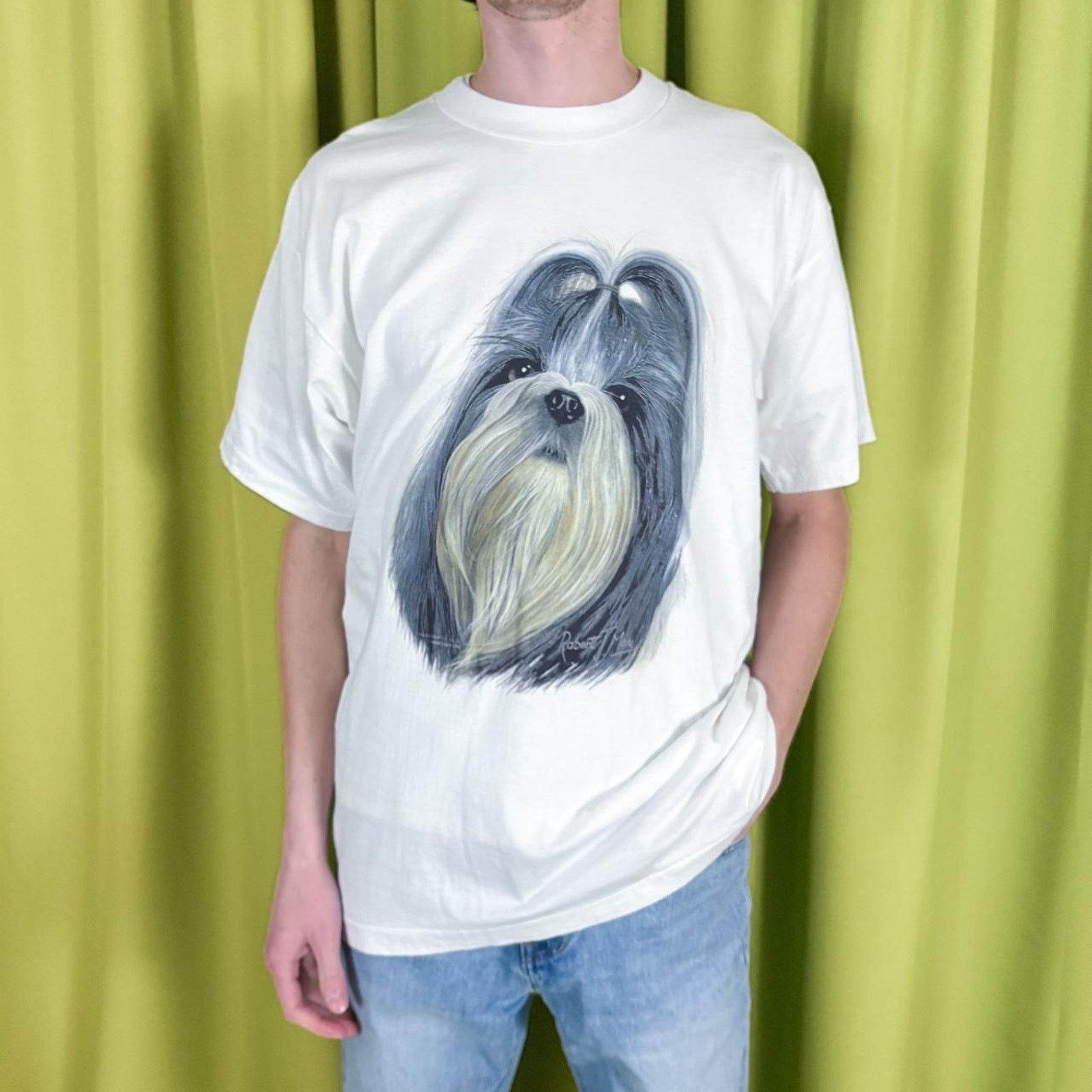 Fruit Of The Loom 90s Vintage White Shit-Zhu Dog Graphic Single Stitch T Shirt Size M / US 6-8 / IT 42-44 - 1 Thumbnail