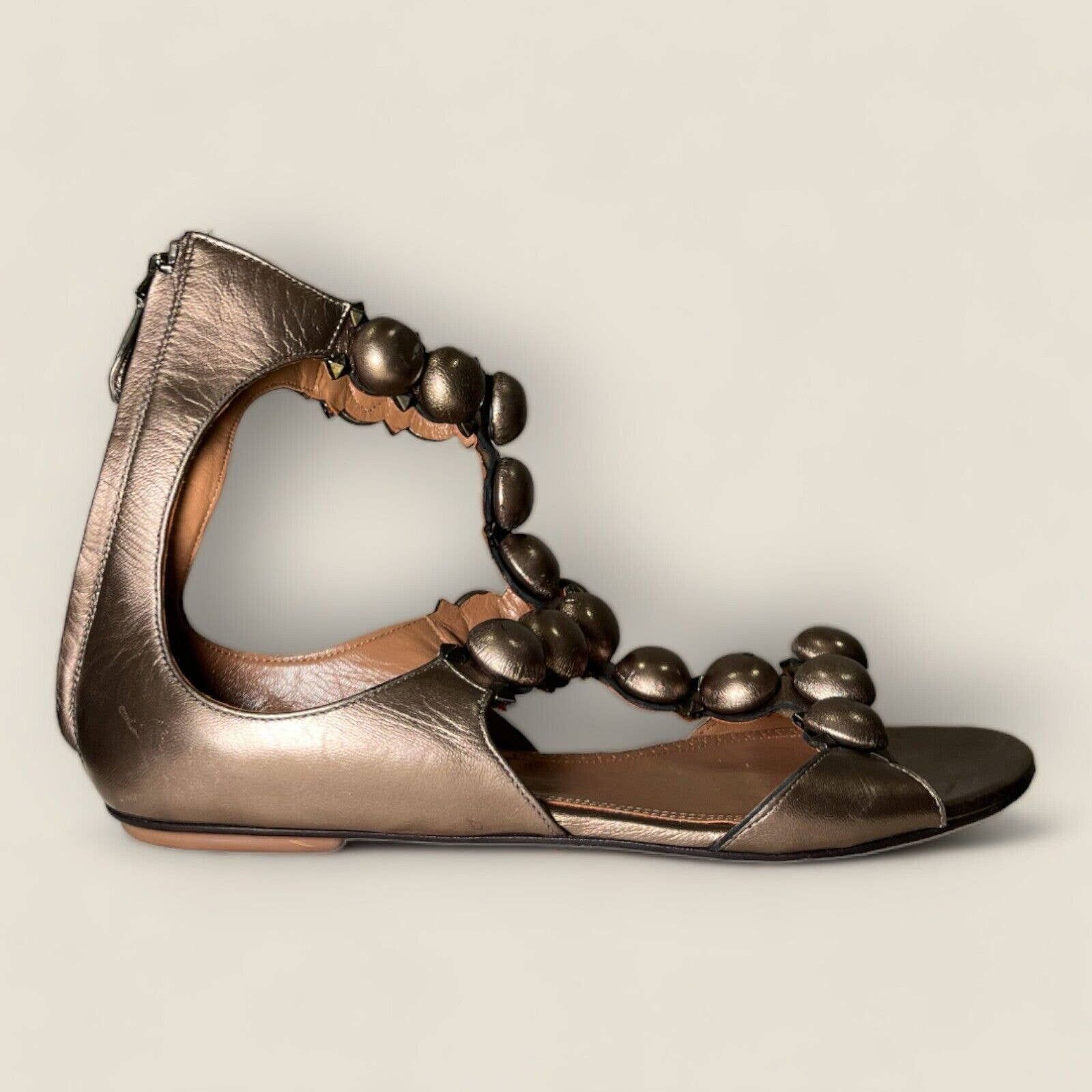 image of Alaia Bombe Bronze Calf Leather Flat Sandals 9 Us/39 $1300 in Silver, Women's