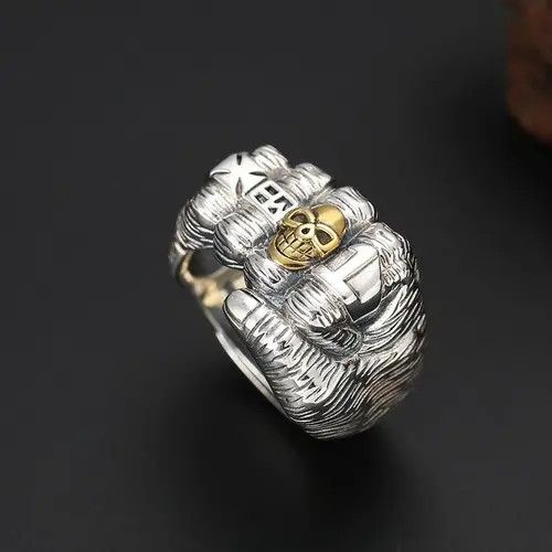 Other 925 Silver Plated Adjustable Fist Skull Ring for Men Women Size ONE SIZE - 2 Thumbnail
