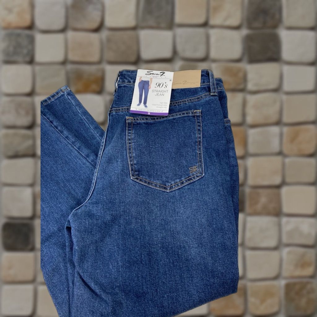 Vintage Seven7 Jeans Women Size 16 36X30 High Rise Stretch 90s Blue NWT Straight Size 38" / US 16 / IT 52 - 1 Thumbnail