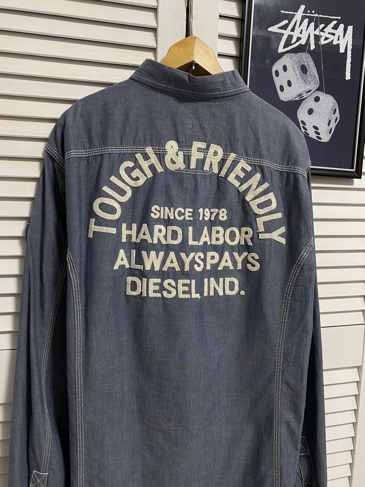 Diesel Vintage Shirt Button Up DIESEL Big Logo Tough & Friendly Size US L / EU 52-54 / 3 - 1 Thumbnail