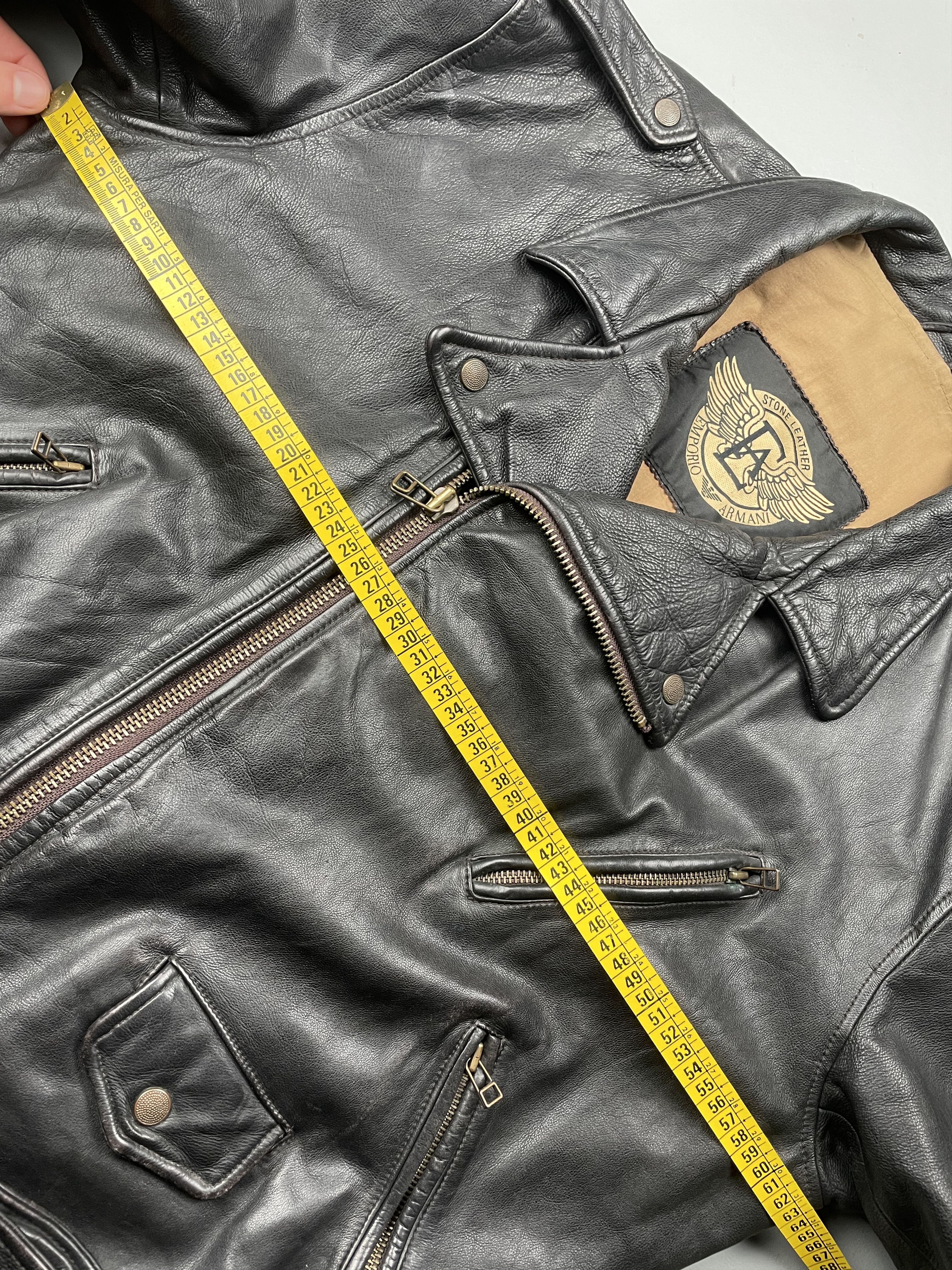 Emporio Armani vintage Emporio Armani 1990's biker Stone Leather jacket Size US L / EU 52-54 / 3 - 16 Thumbnail