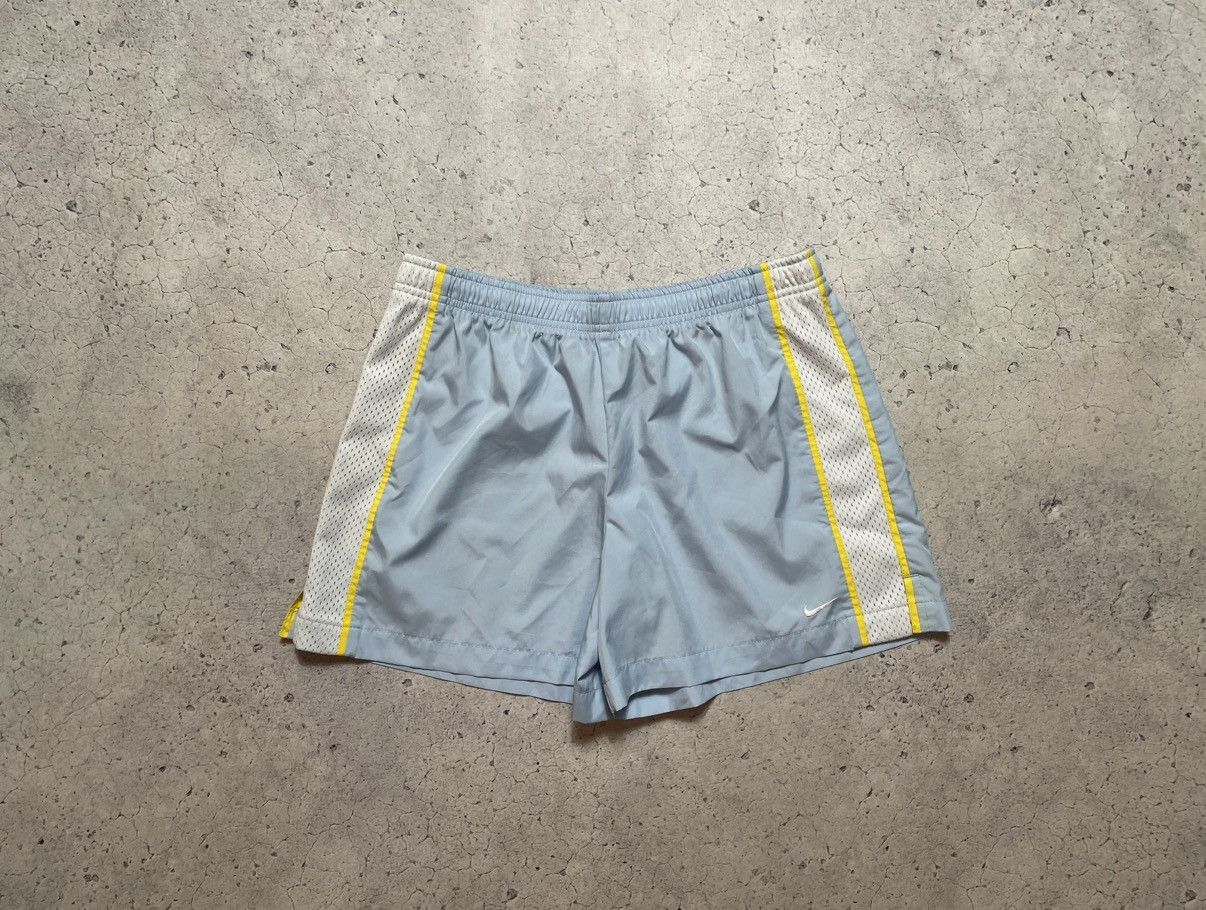 Nike × Vintage Vintage Blue Nylon Nike Drill Swoosh Shorts Size US 30 / EU 46 - 1 Thumbnail