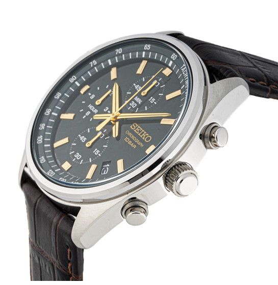 Seiko Seiko Quartz Chronograph crystal Glass Brown Leather Strap Size ONE SIZE - 2 Thumbnail