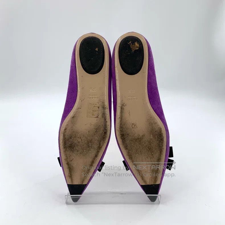 Gucci Gucci Purple pointed bow bee diamond suede casual flat sho Size US 7 / IT 37 - 5 Thumbnail